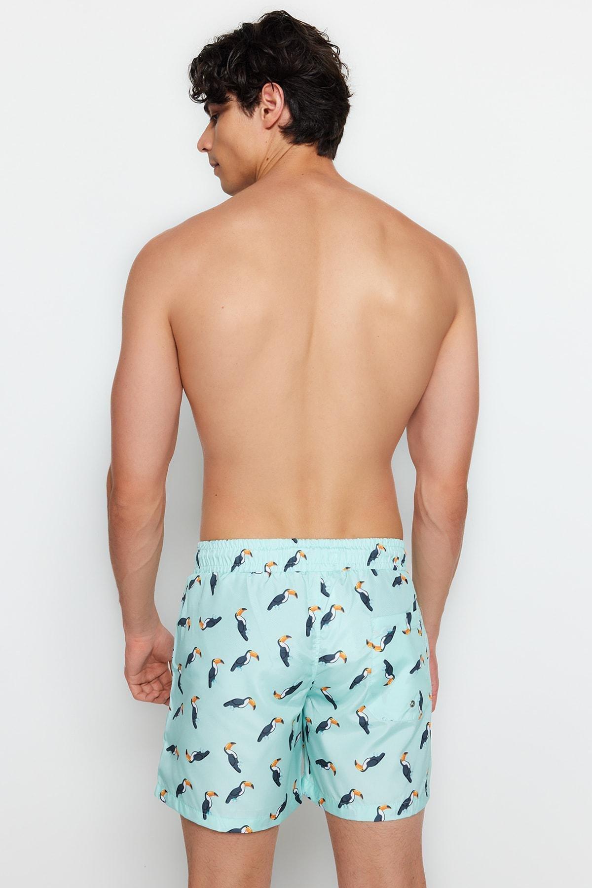 Blue Animal Print Swimwear Shorts, , large image number 6