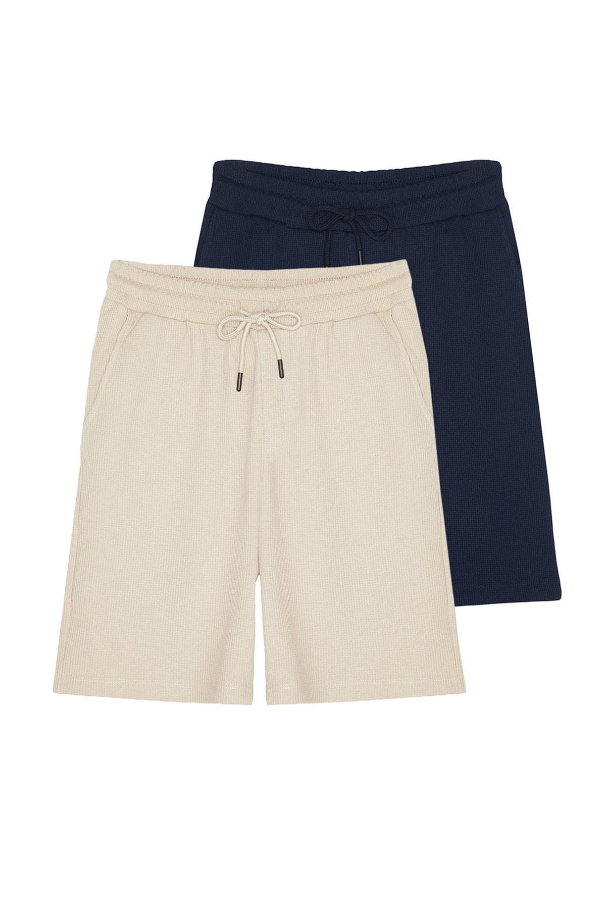 Navy Mid Waist Shorts, , large image number 0