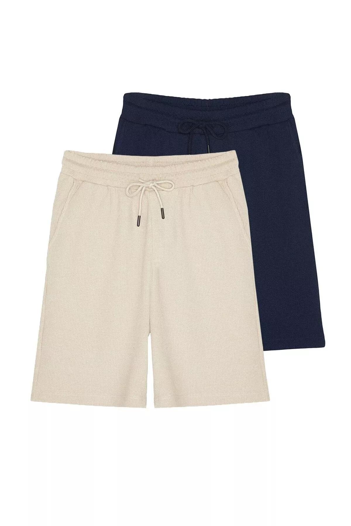 Navy Mid Waist Shorts, , medium