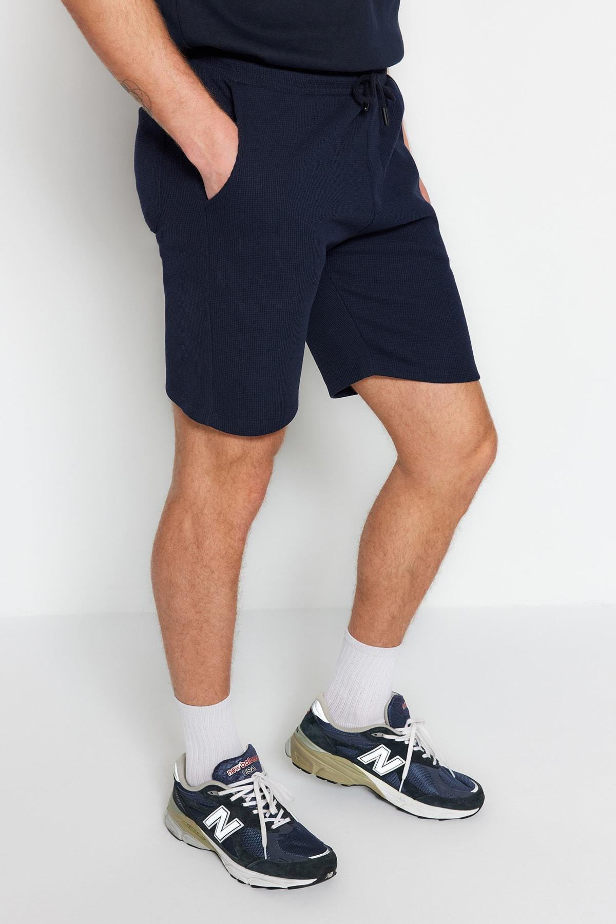 Navy Mid Waist Shorts, , large image number 2