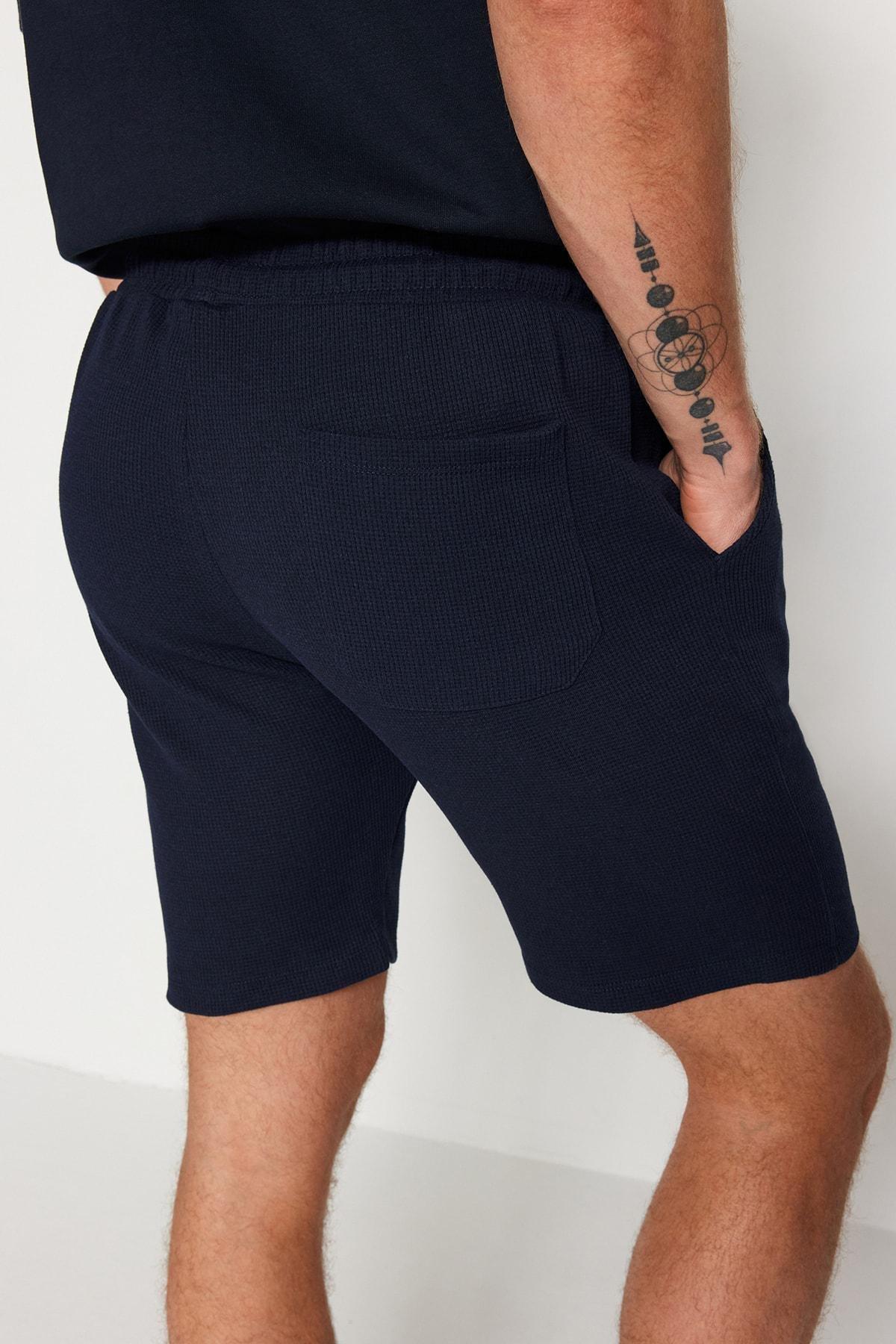 Navy Mid Waist Shorts, , large image number 5