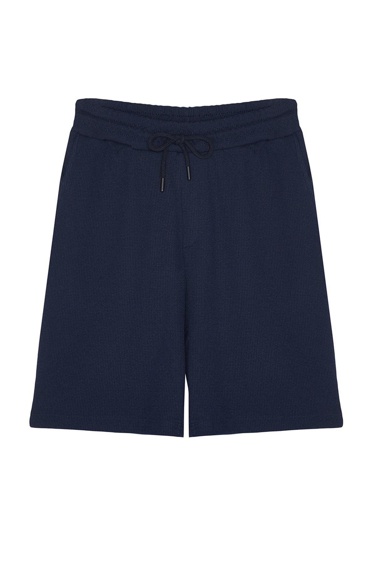 Navy Mid Waist Shorts, , large image number 6