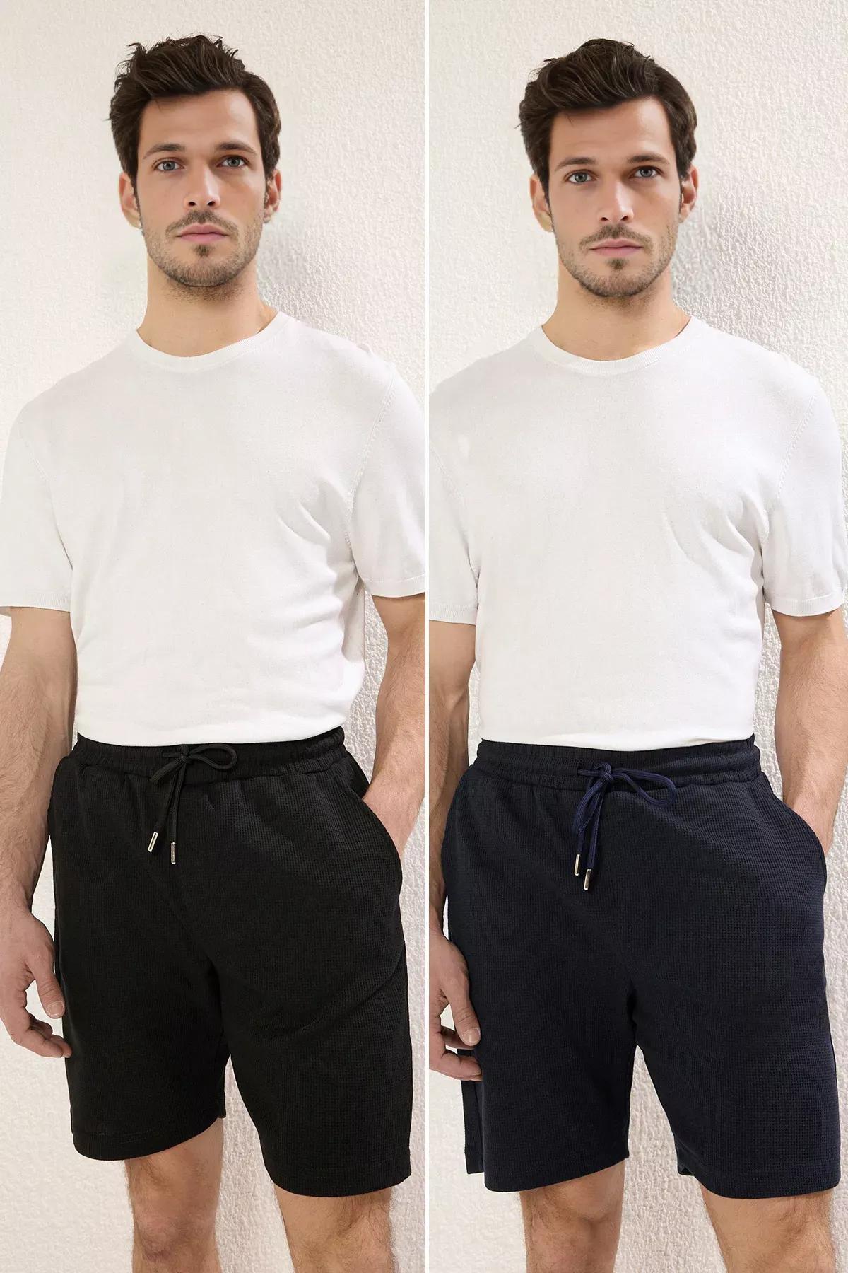 Black-Blue 2-Piece Bermuda Set, Black-Navy Blue, large image number 0