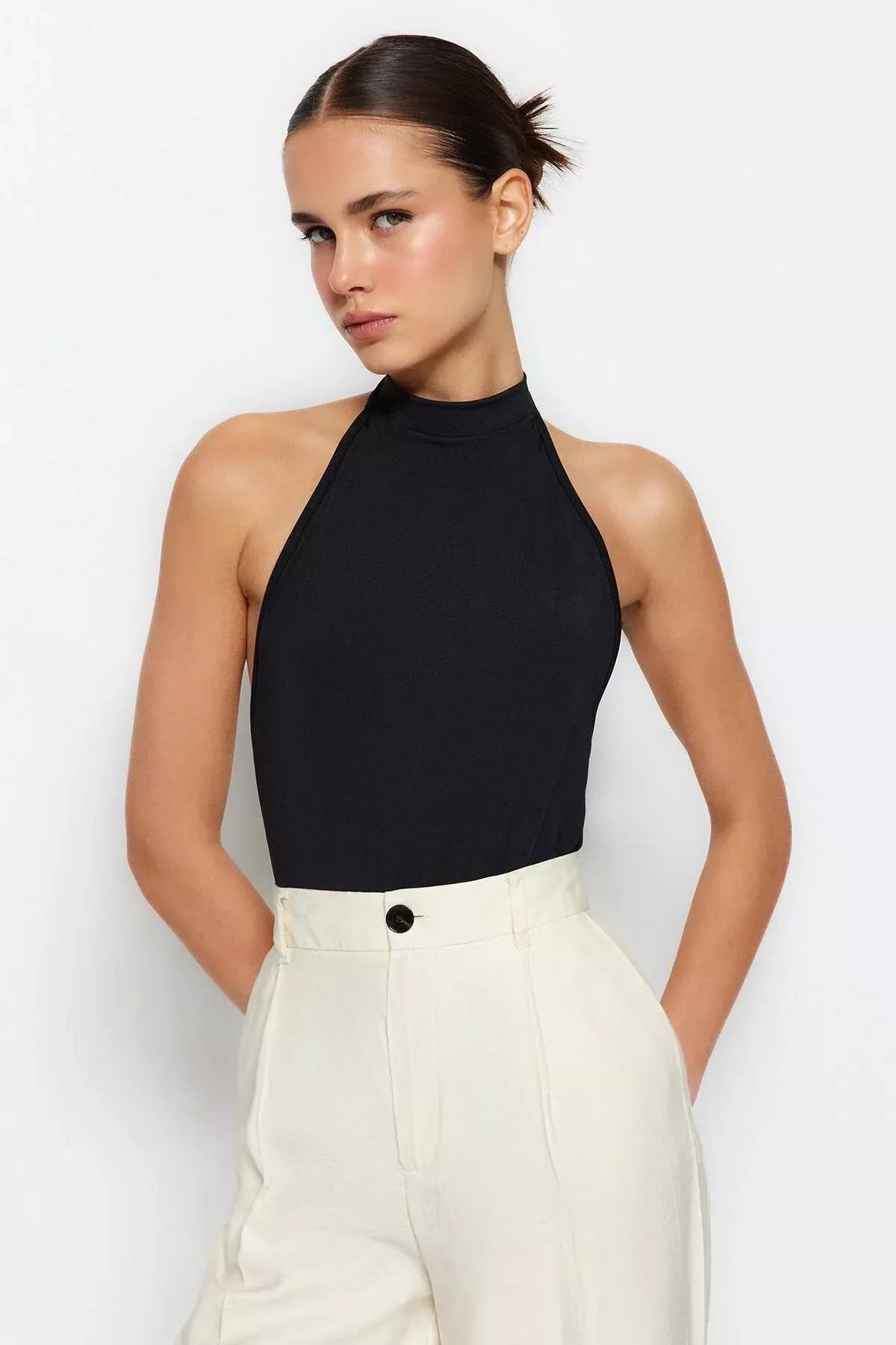 Black Halter Neck Bodysuit, , large image number 3