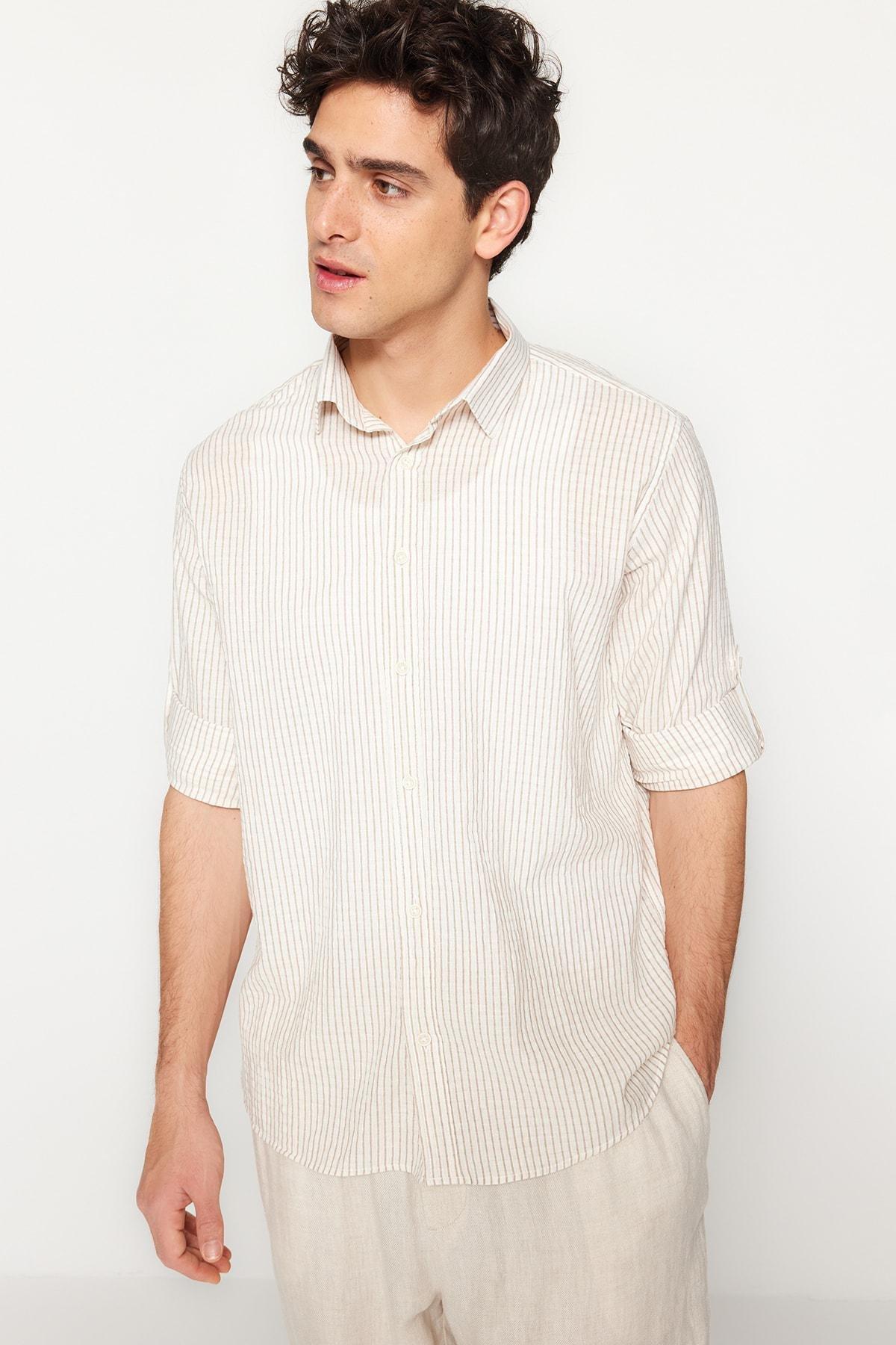 Brown Striped Collared Shirt, , large image number 1