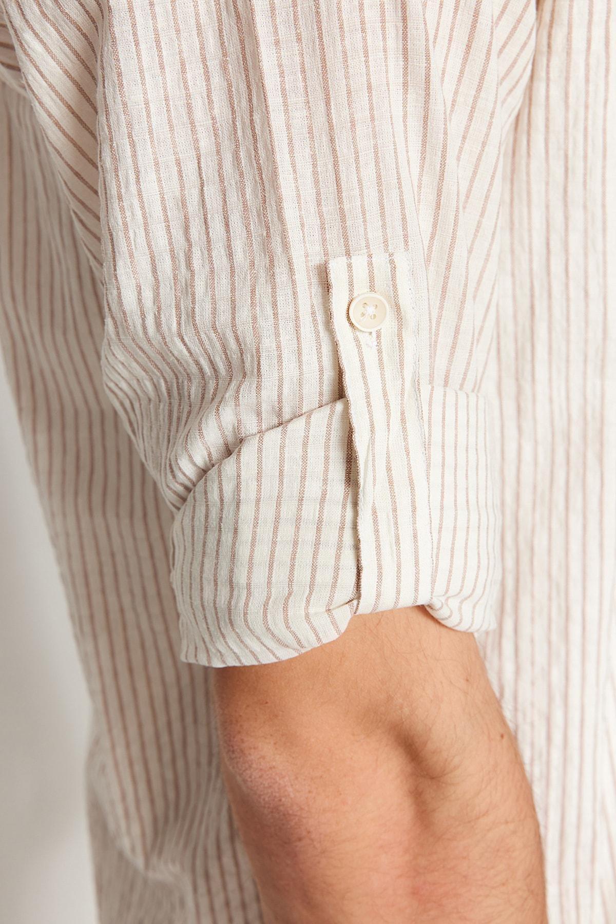 Brown Striped Collared Shirt, , large image number 3