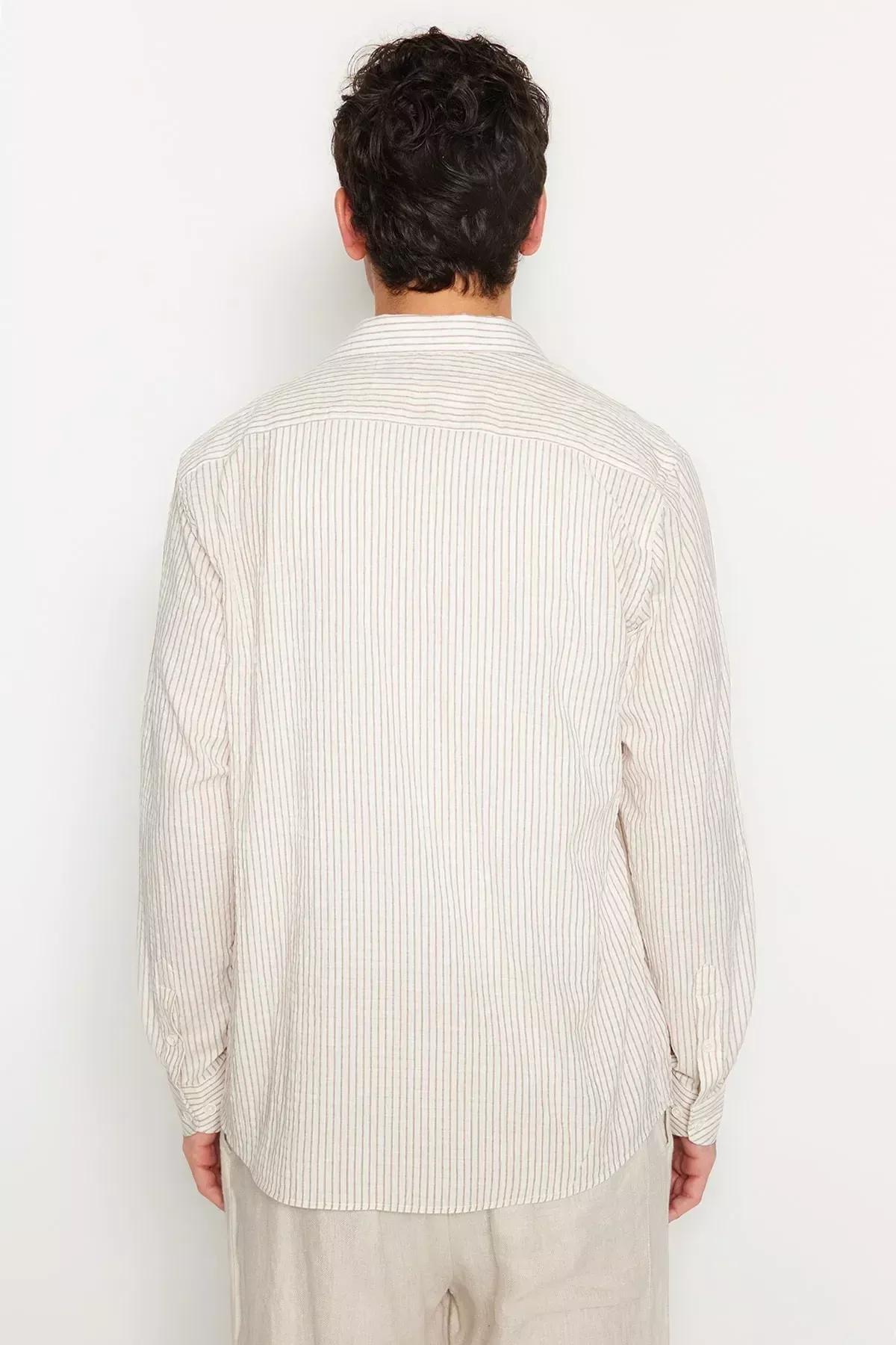 Brown Striped Collared Shirt, Brown, large image number 4