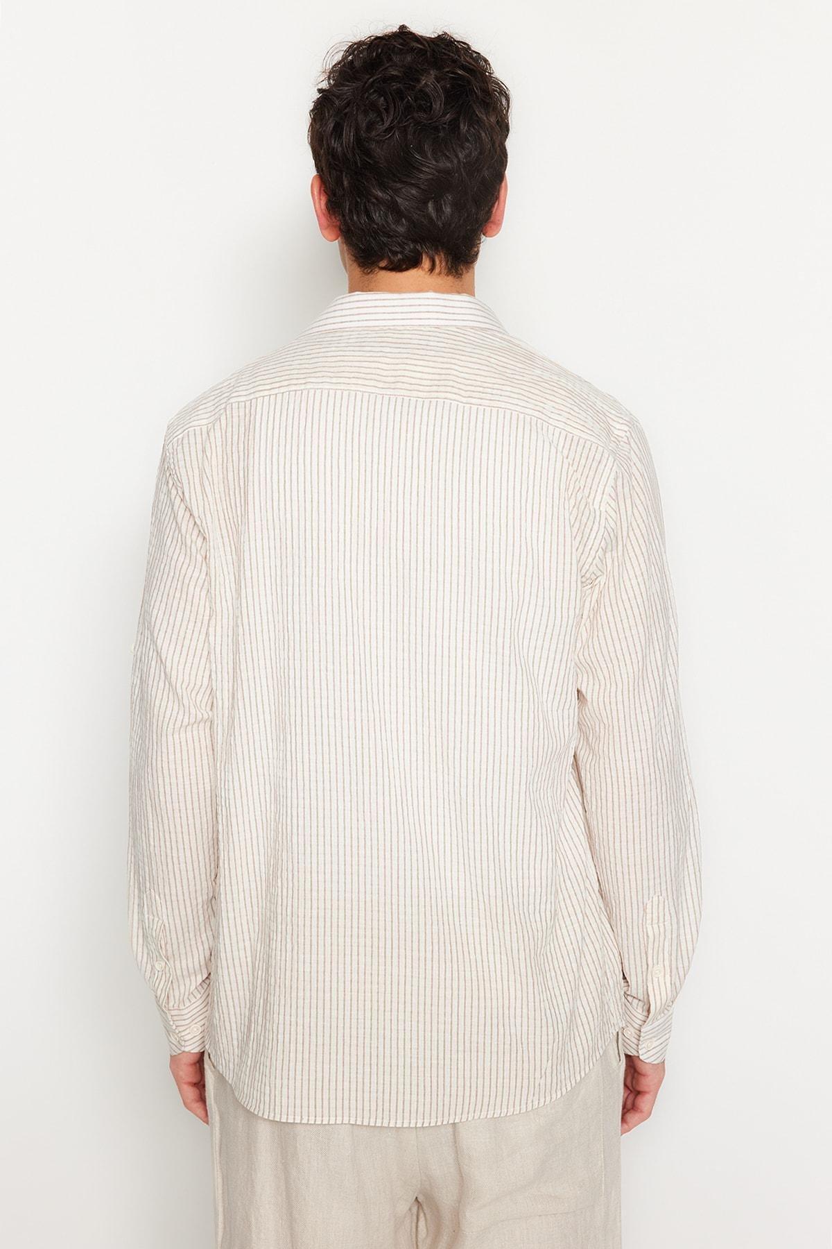 Brown Striped Collared Shirt, , large image number 5