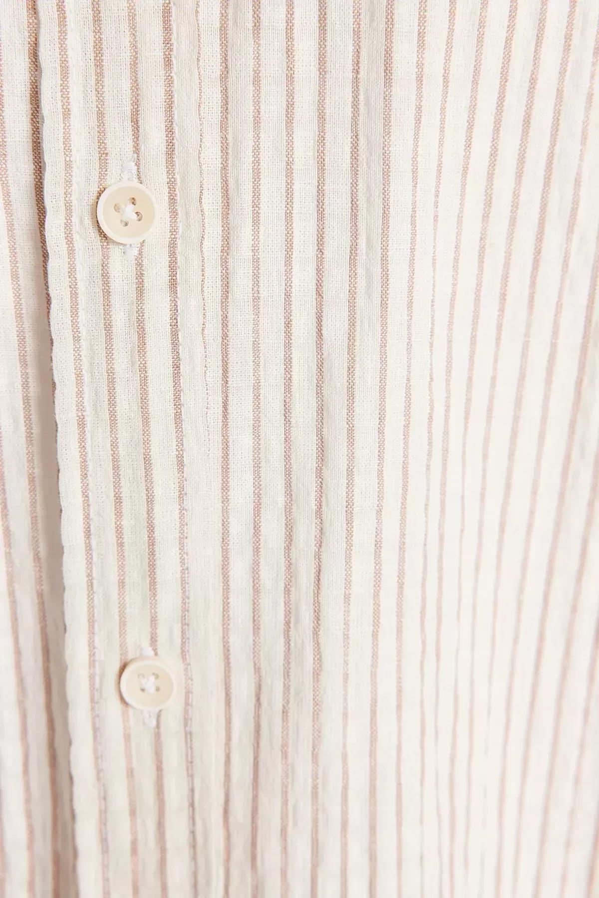Brown Striped Collared Shirt, Brown, large image number 5