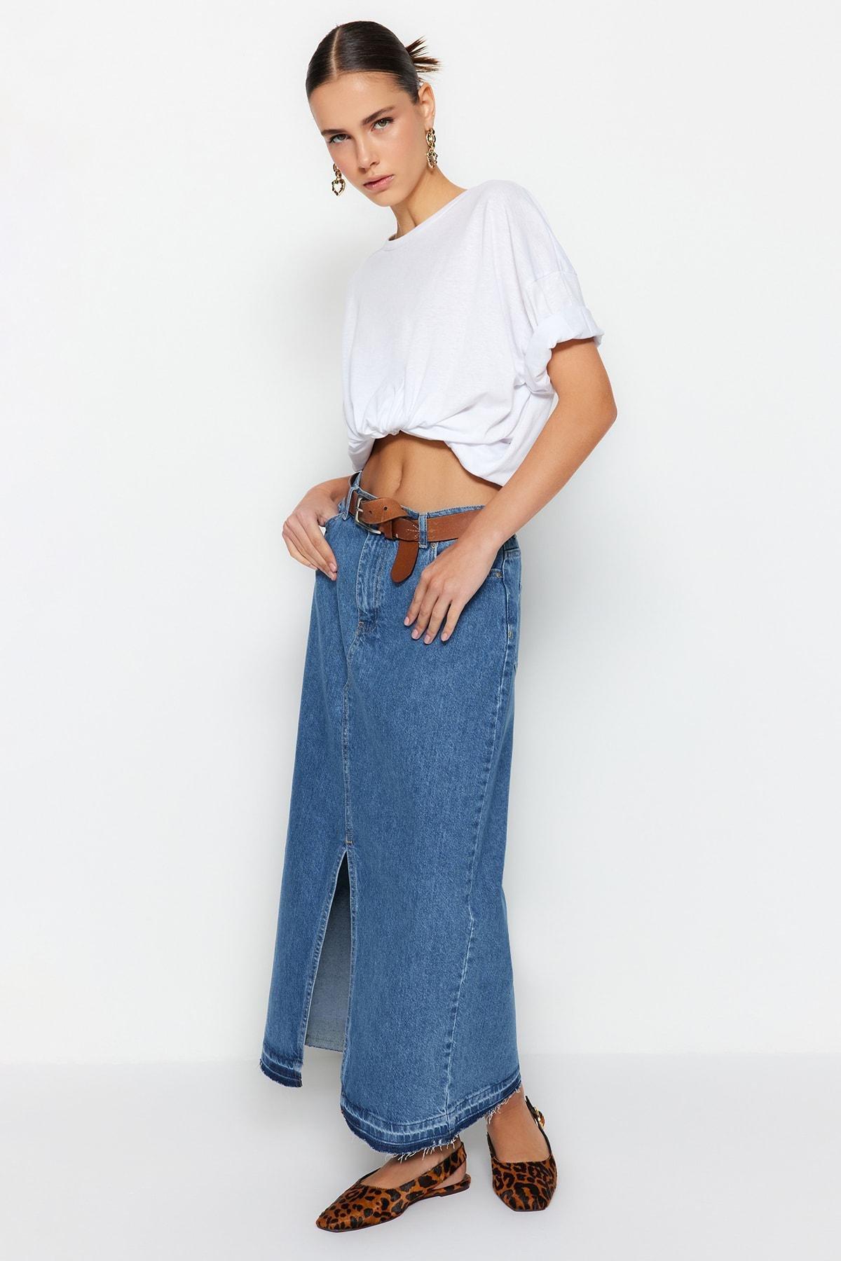 Blue A-Line Maxi Skirt, , large image number 1