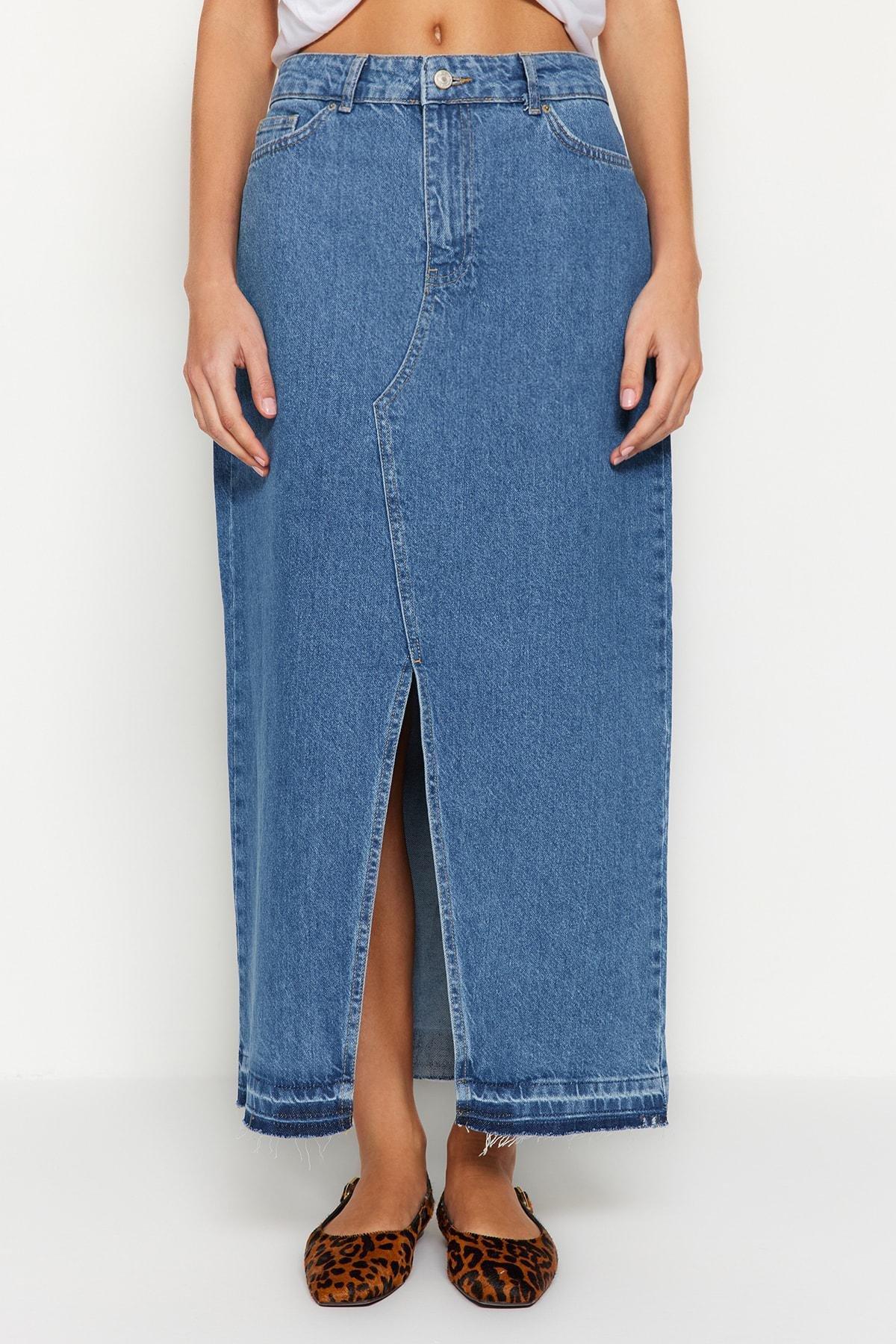 Blue A-Line Maxi Skirt, , large image number 2