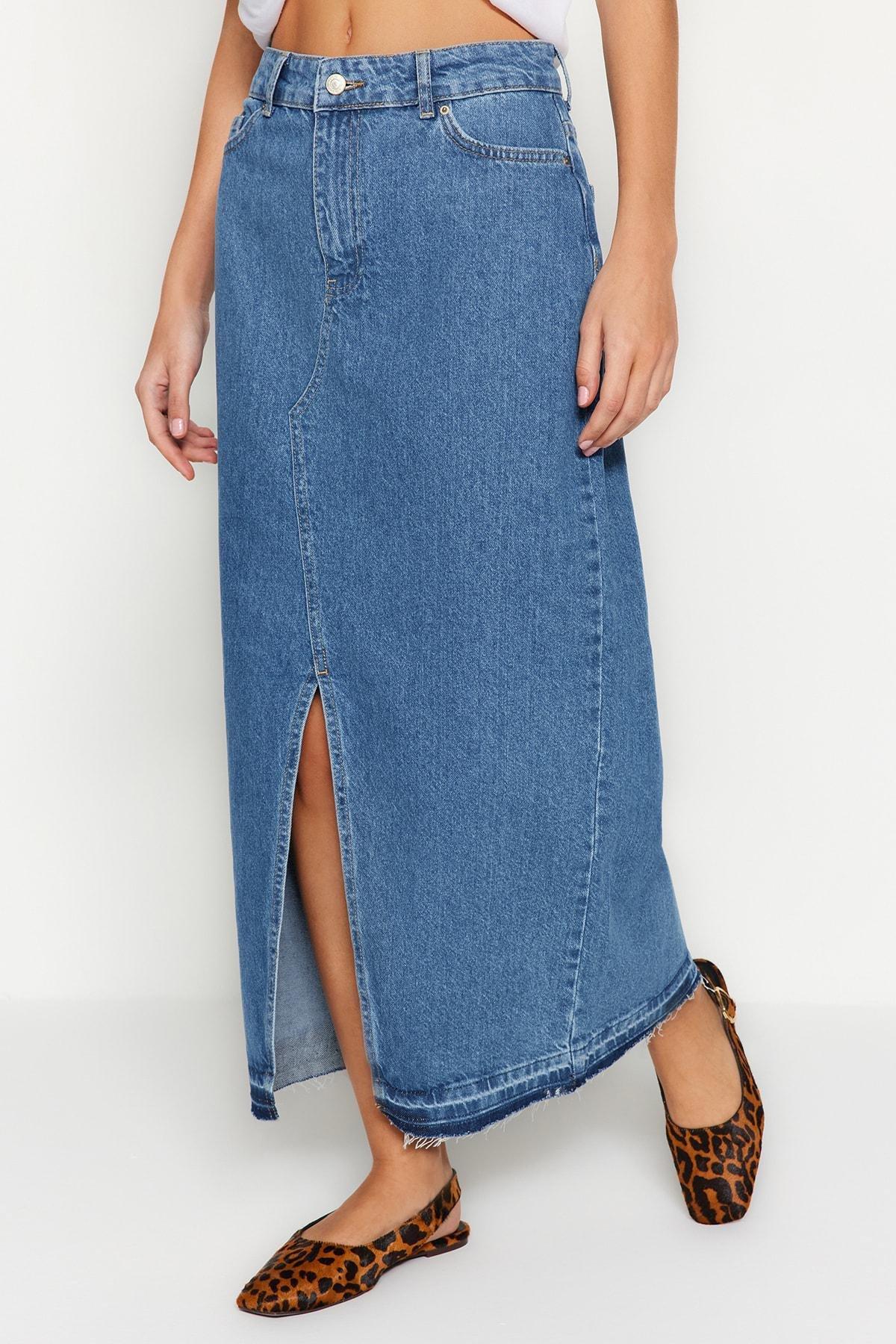 Blue A-Line Maxi Skirt, , large image number 3