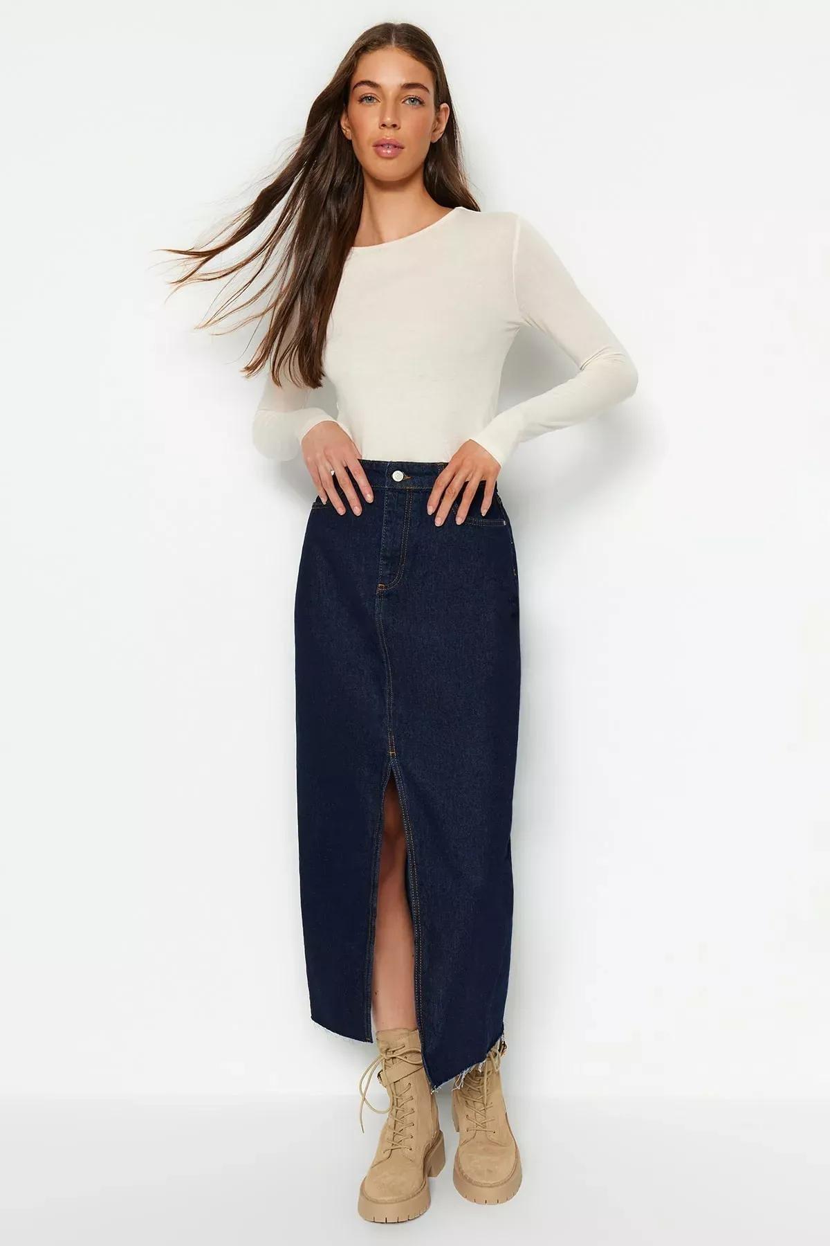 Blue Maxi Skirt, DARK BLUE, large image number 1