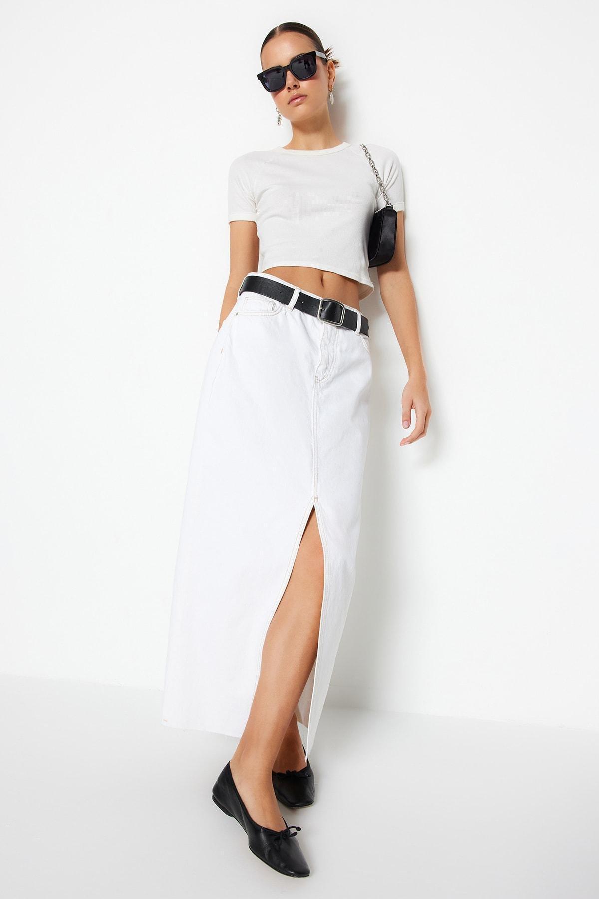 White A-Line Maxi Skirt, , large image number 0