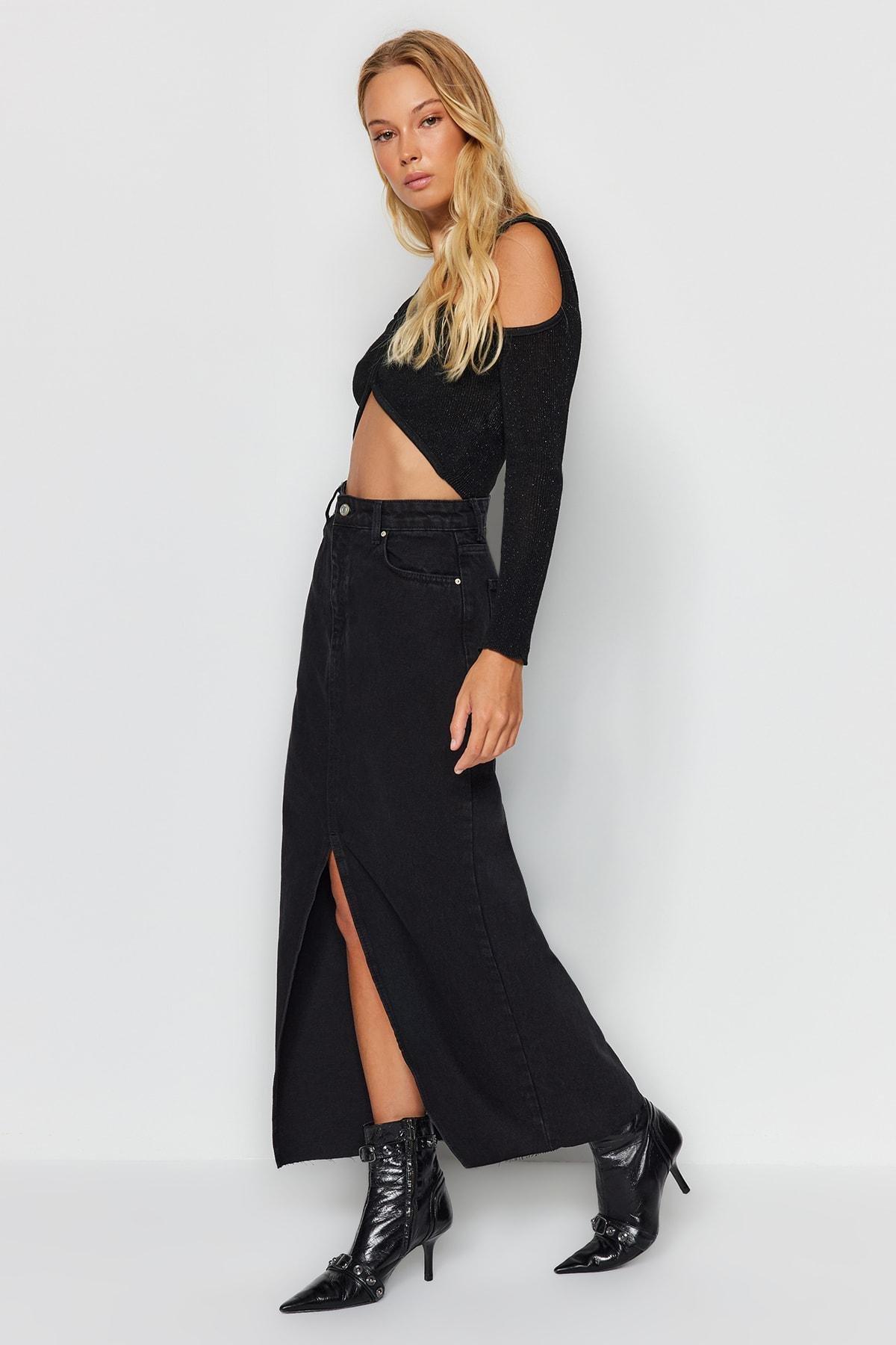 Black A-Line Maxi Skirt, , large image number 1