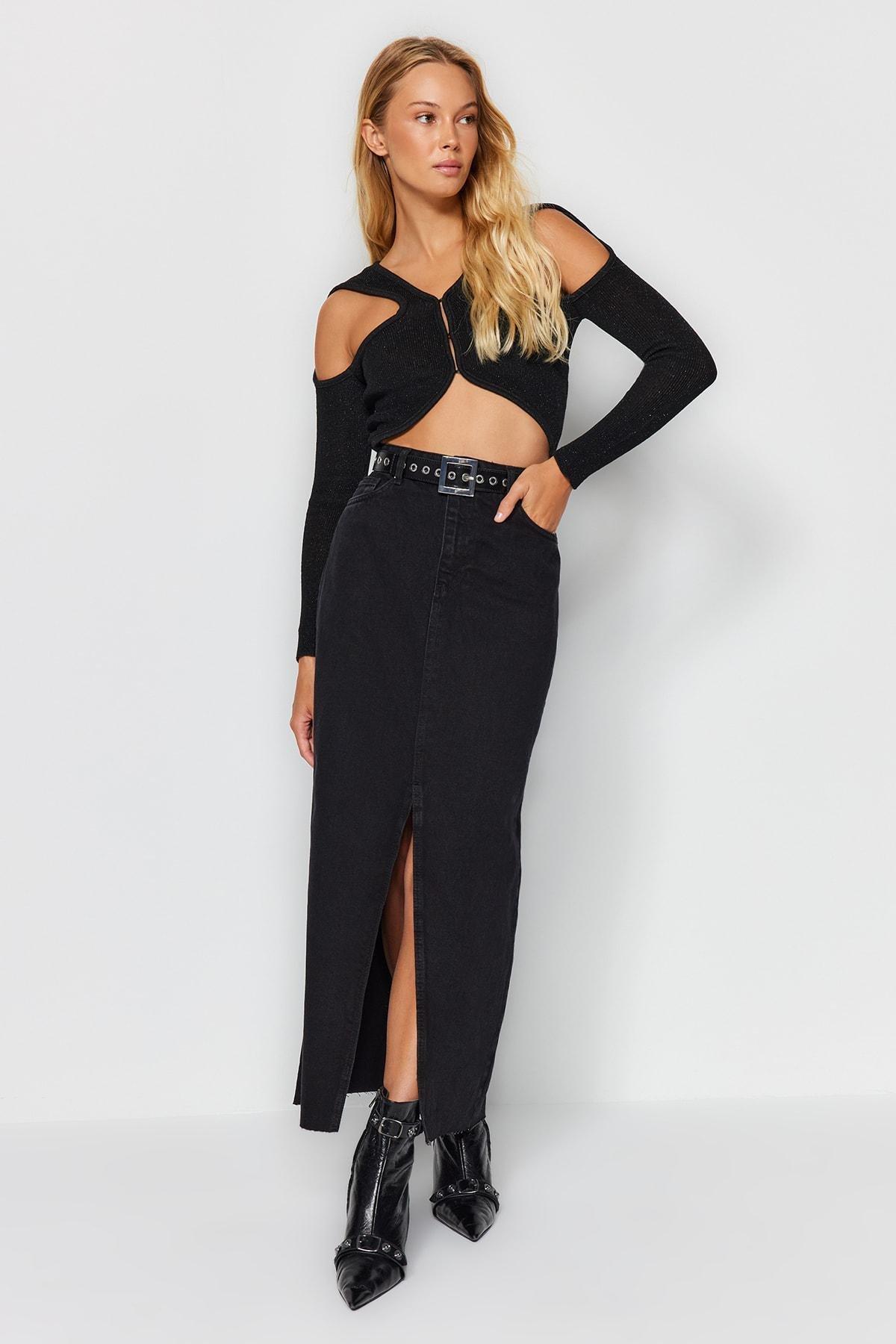 Black A-Line Maxi Skirt, , large image number 2