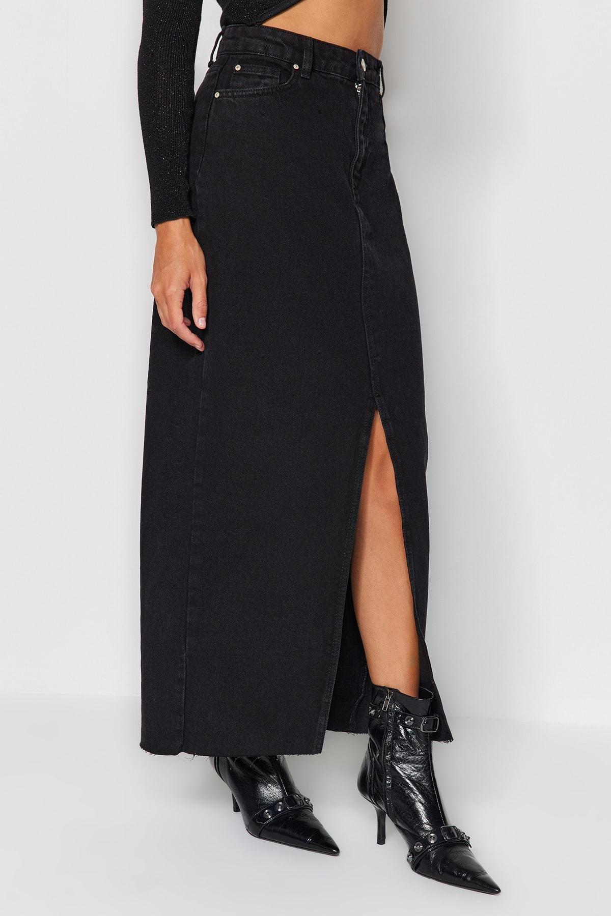 Black A-Line Maxi Skirt, , large image number 4