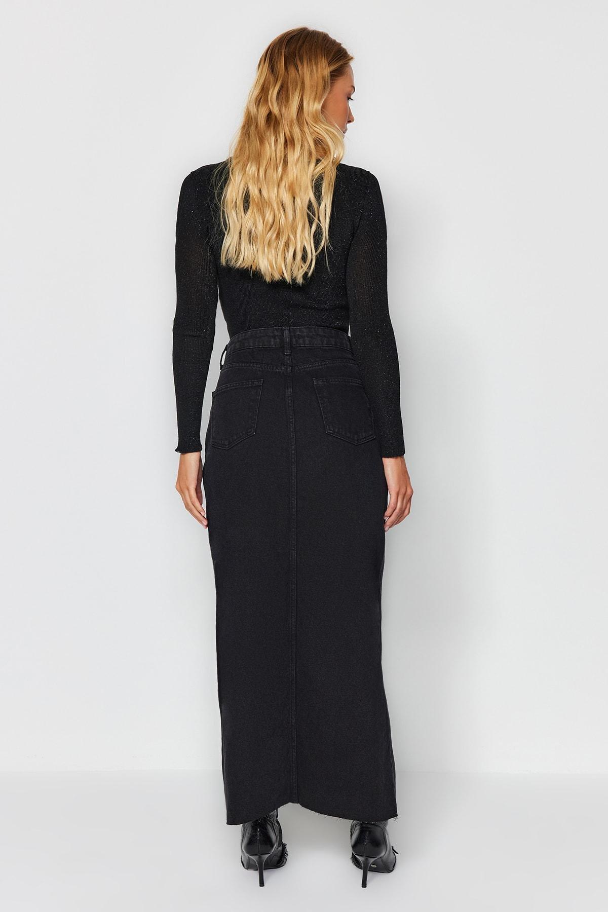 Black A-Line Maxi Skirt, , large image number 5