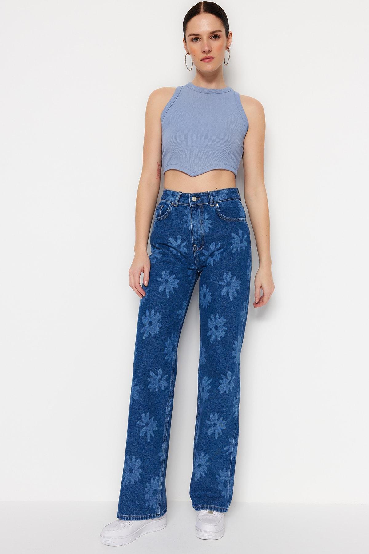 Blue Wide Leg Jeans, , large image number 1