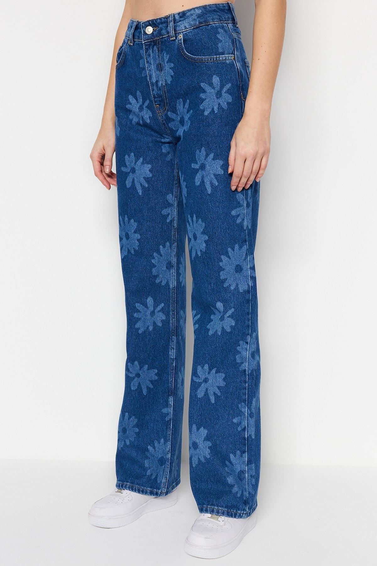 Blue Wide Leg Jeans, , large image number 3