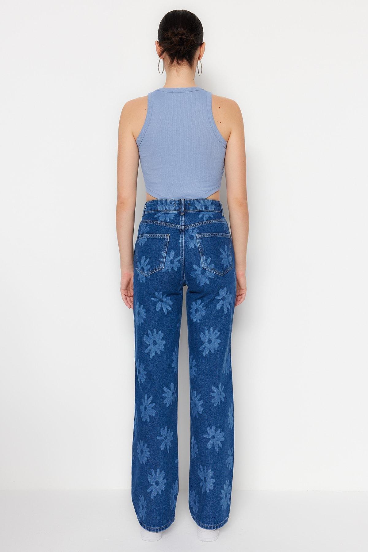 Blue Wide Leg Jeans, , large image number 4