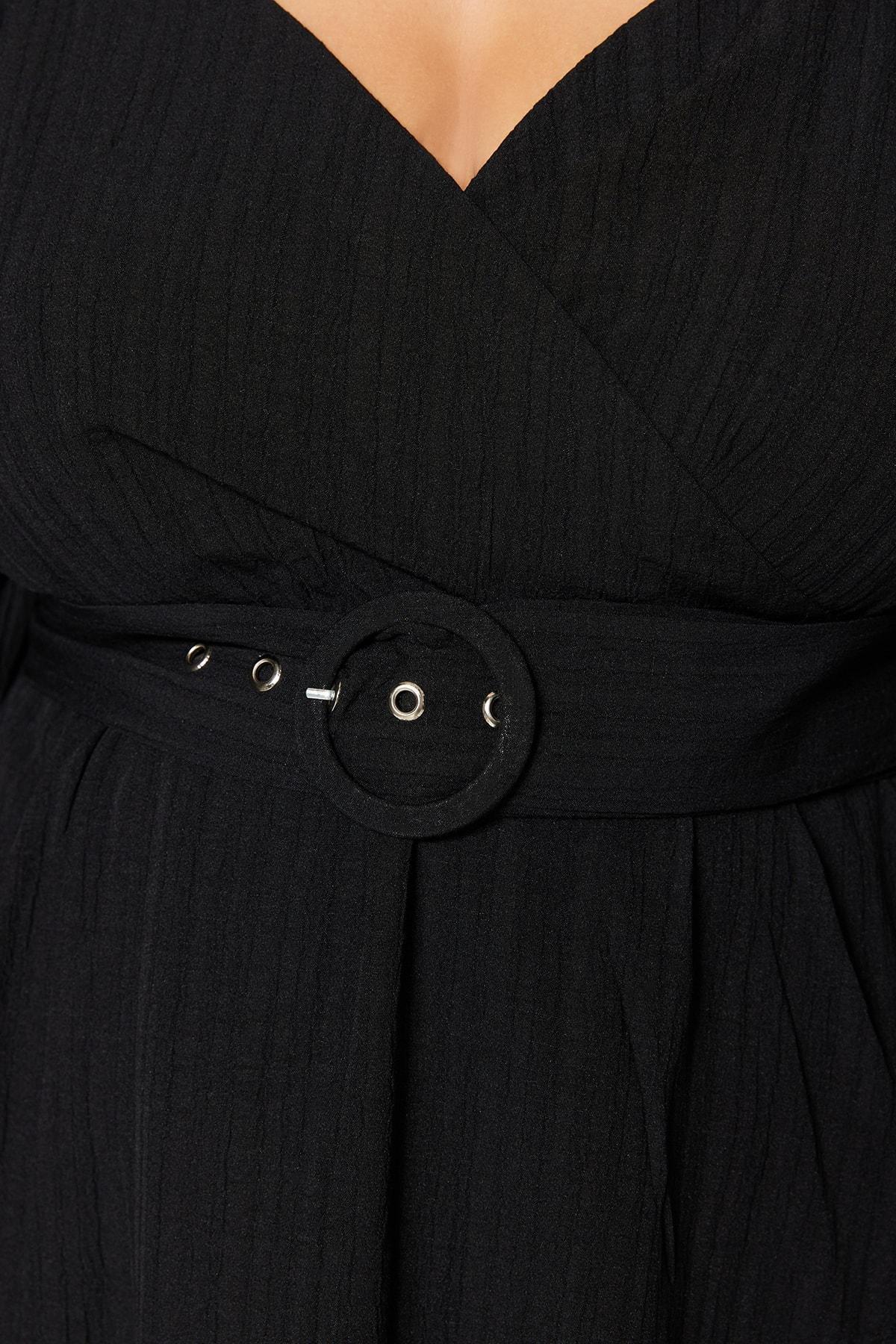Black Cache-Coeur Plus Size Skater Dress, , large image number 4