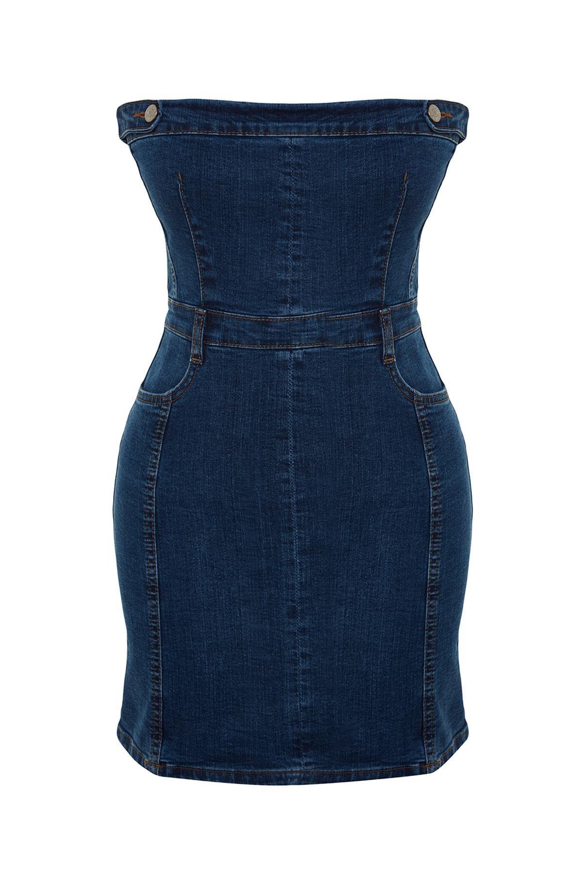 Blue Sleeveless Mini Denim Dress, , large image number 5