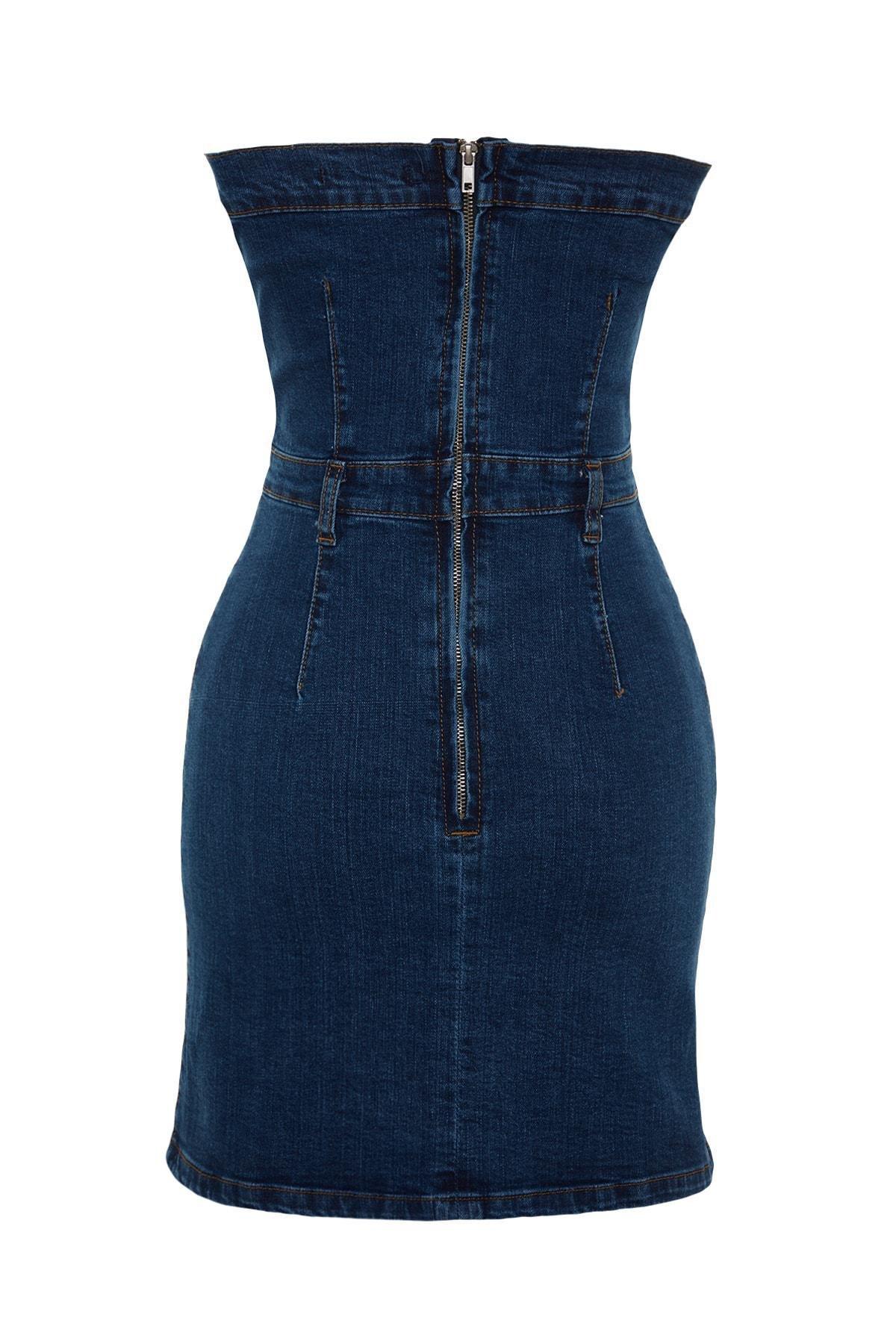 Blue Sleeveless Mini Denim Dress, , large image number 6