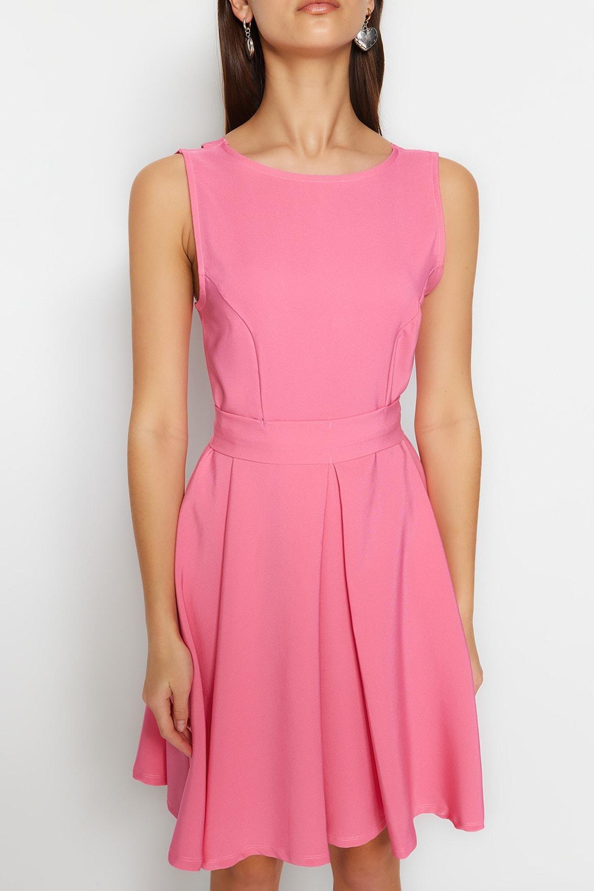 Pink Crew Neck A-Line Dress, , large image number 2