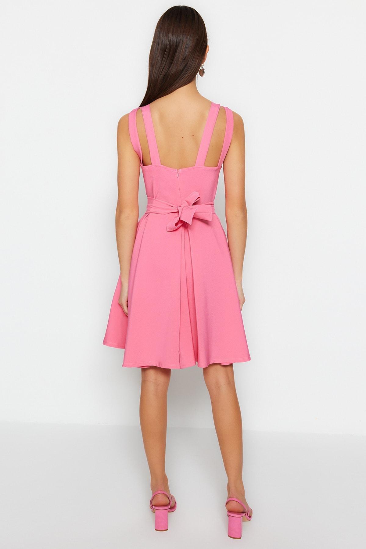 Pink Crew Neck A-Line Dress, , large image number 4