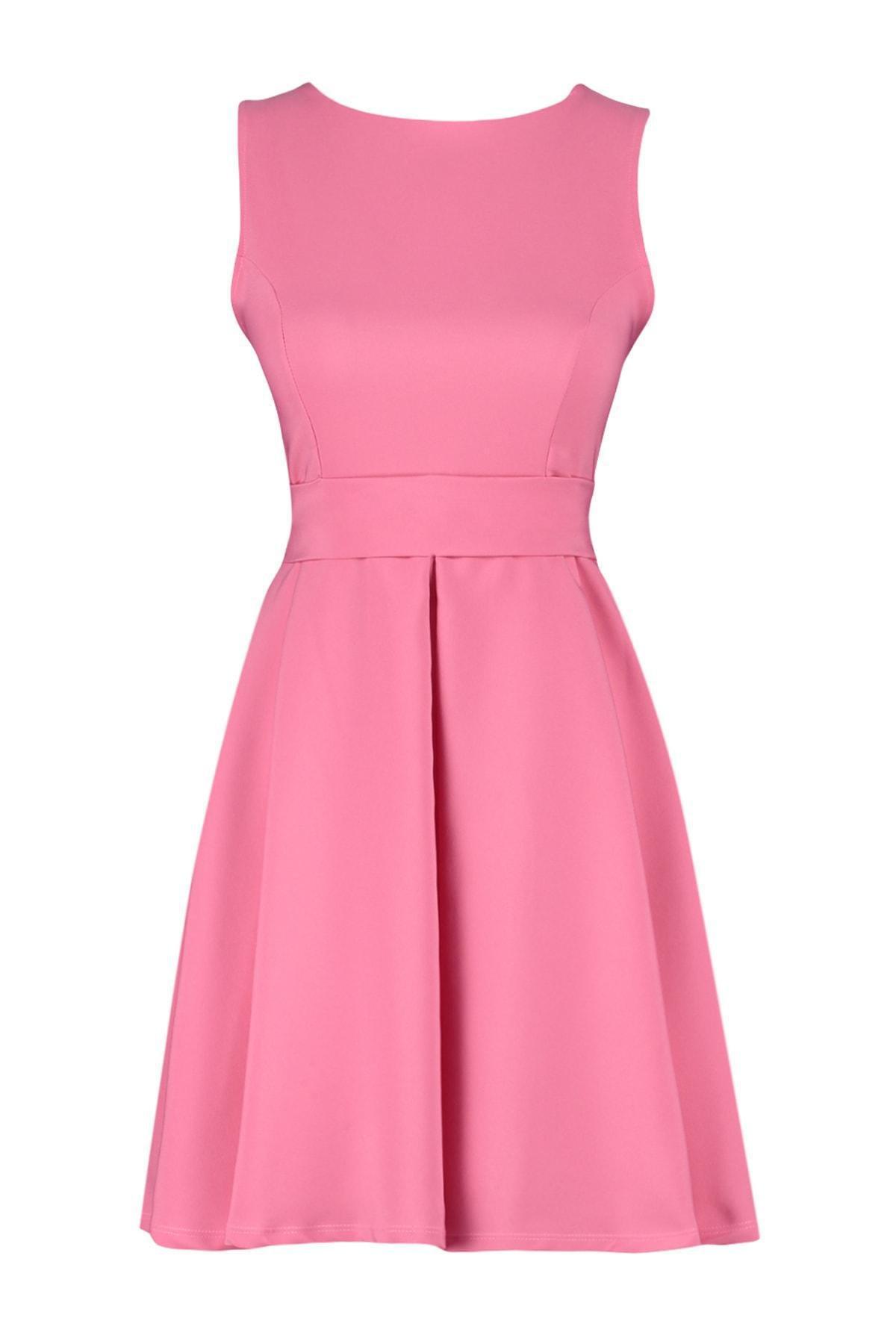 Pink Crew Neck A-Line Dress, , large image number 5