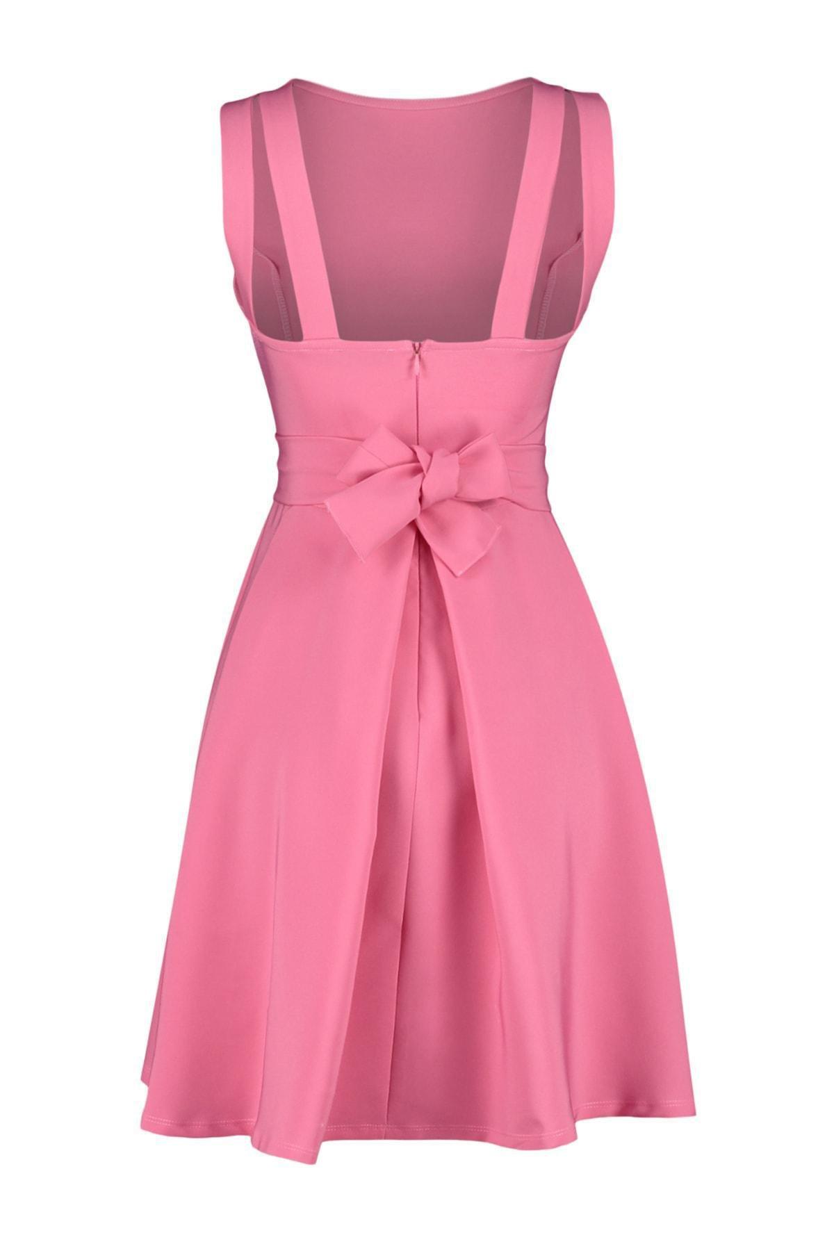 Pink Crew Neck A-Line Dress, , large image number 7