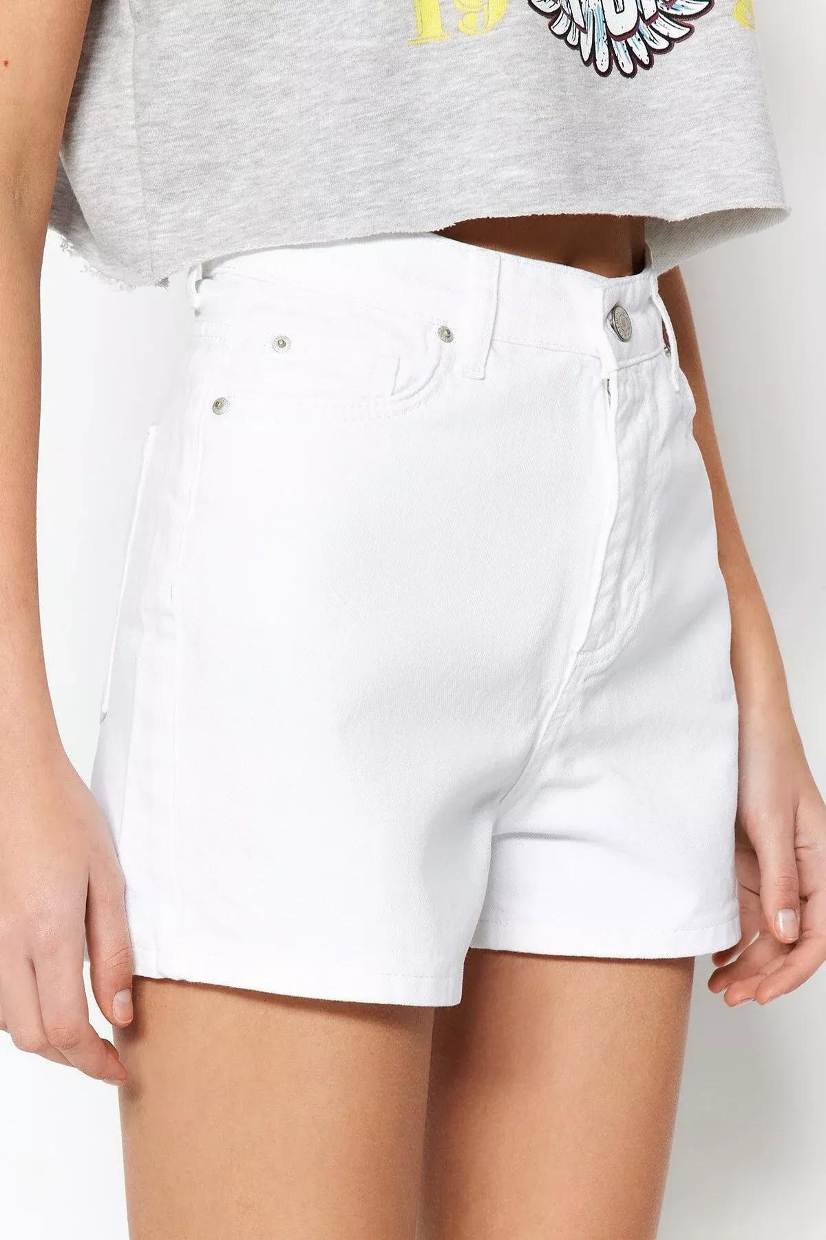 White High Waist Shorts, White, large image number 4
