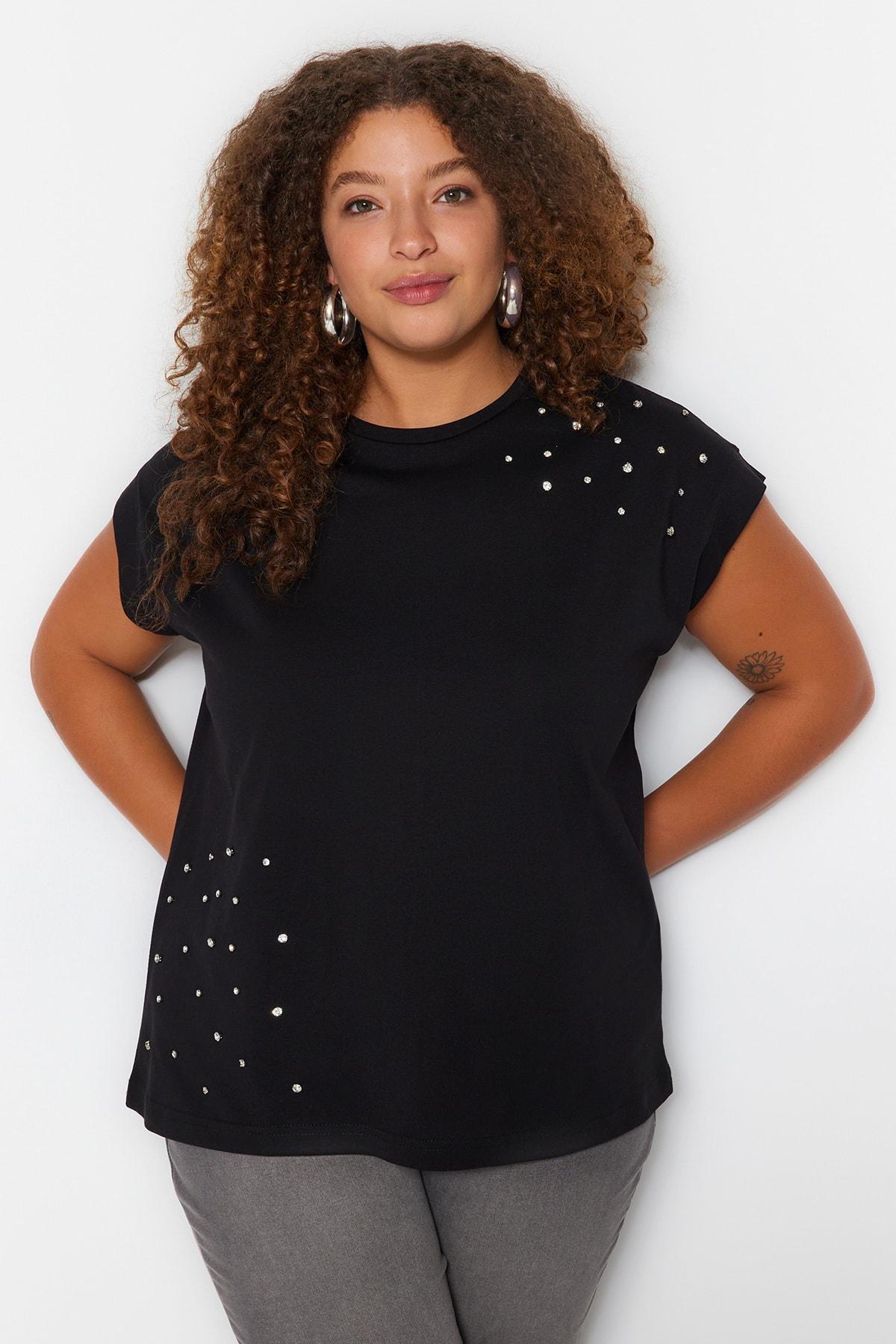 Black Relaxed Plus Size T-Shirt, , large image number 0