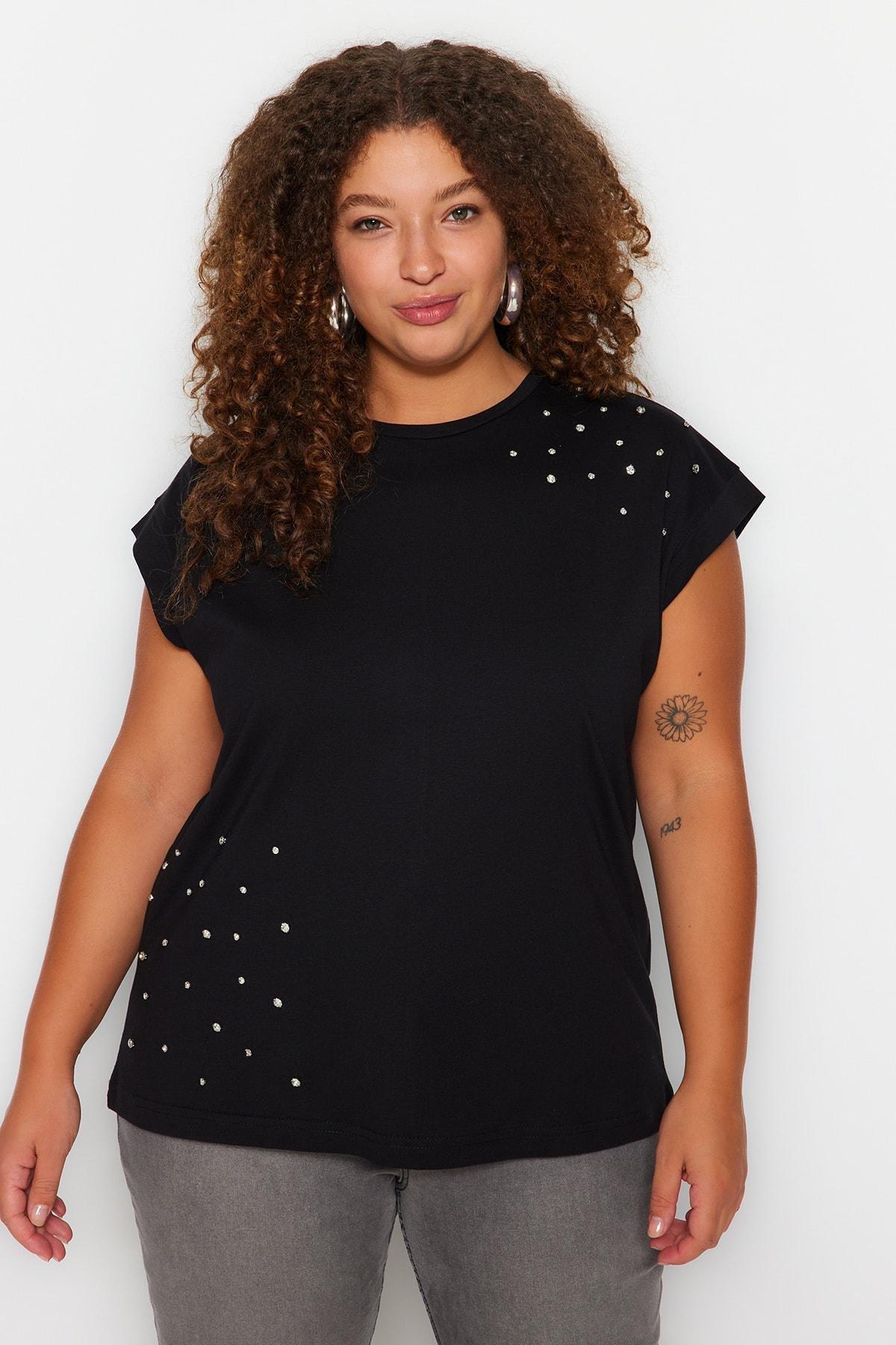 Black Relaxed Plus Size T-Shirt, , large image number 1