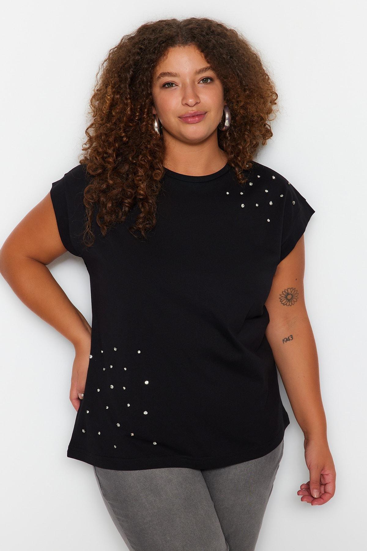 Black Relaxed Plus Size T-Shirt, , large image number 2
