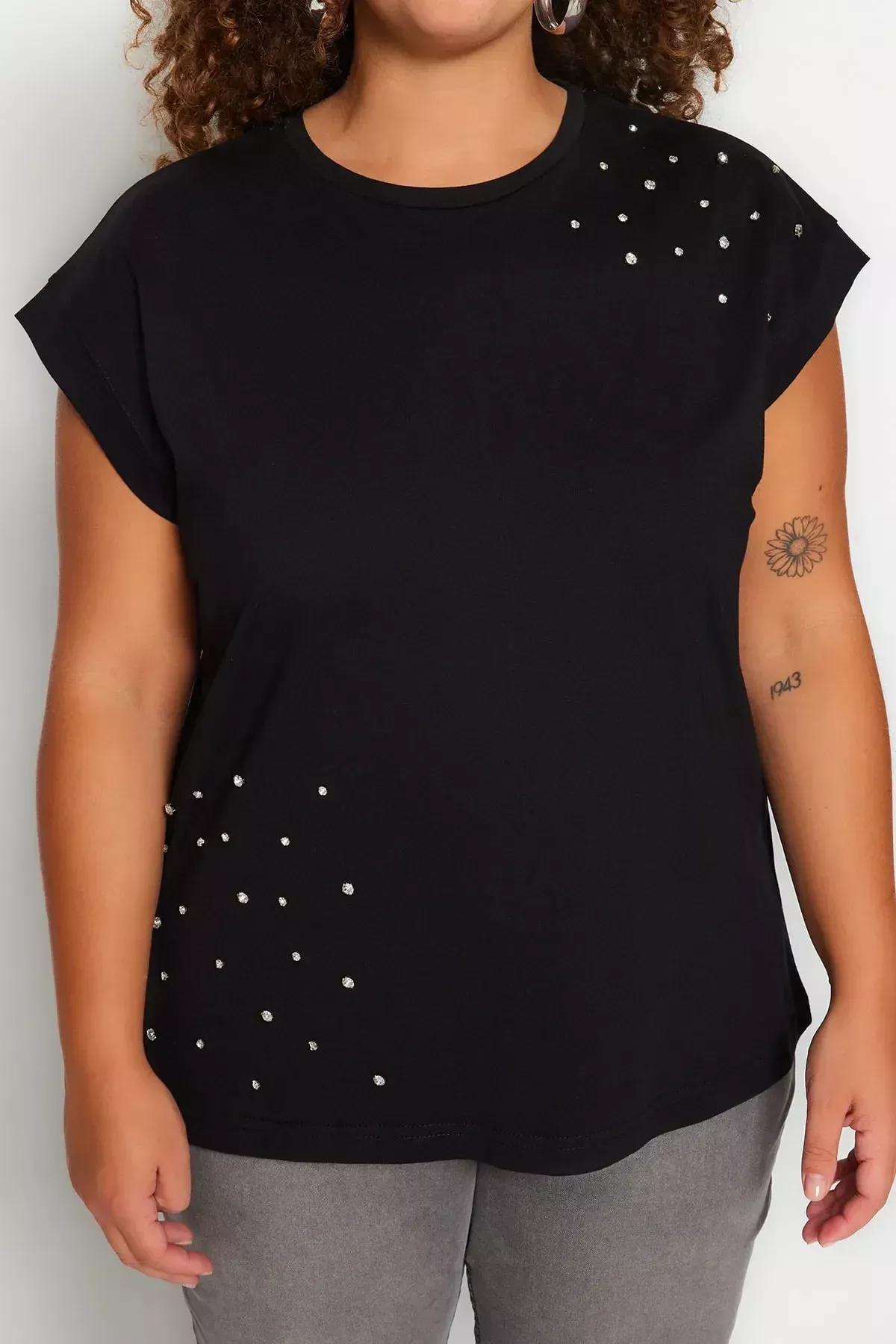 Black Relaxed Plus Size T-Shirt, Black, large image number 4