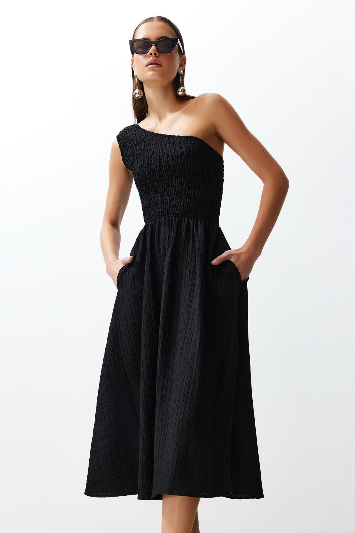 Black Detailed Midi Dress, , large image number 0