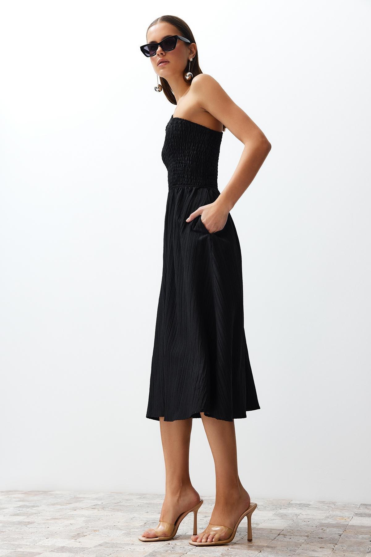 Black Detailed Midi Dress, , large image number 1