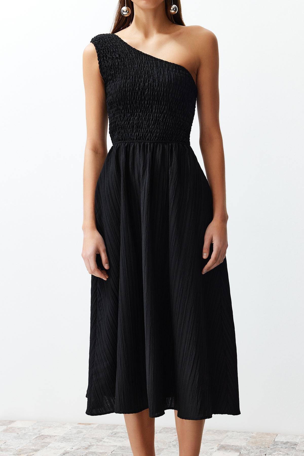 Black Detailed Midi Dress, , large image number 4