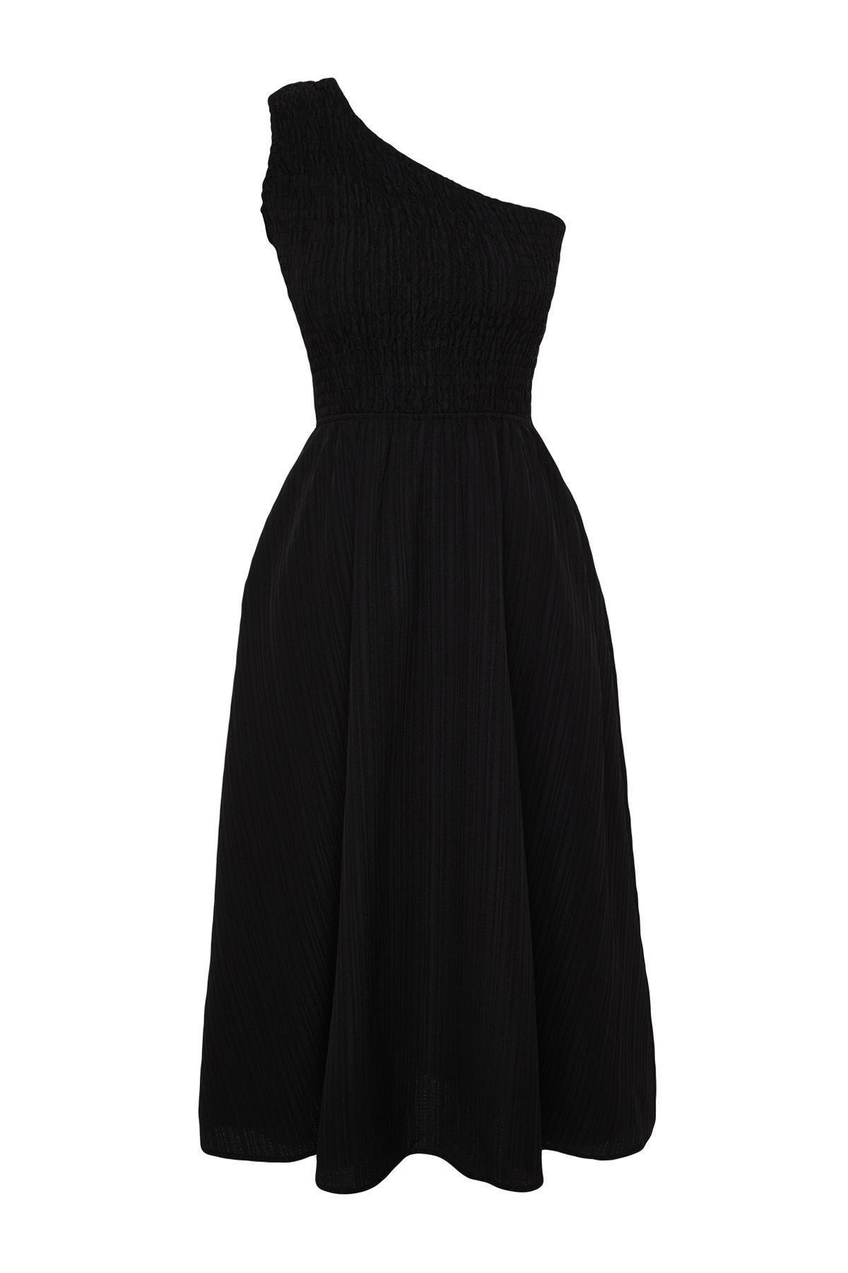 Black Detailed Midi Dress, , large image number 5