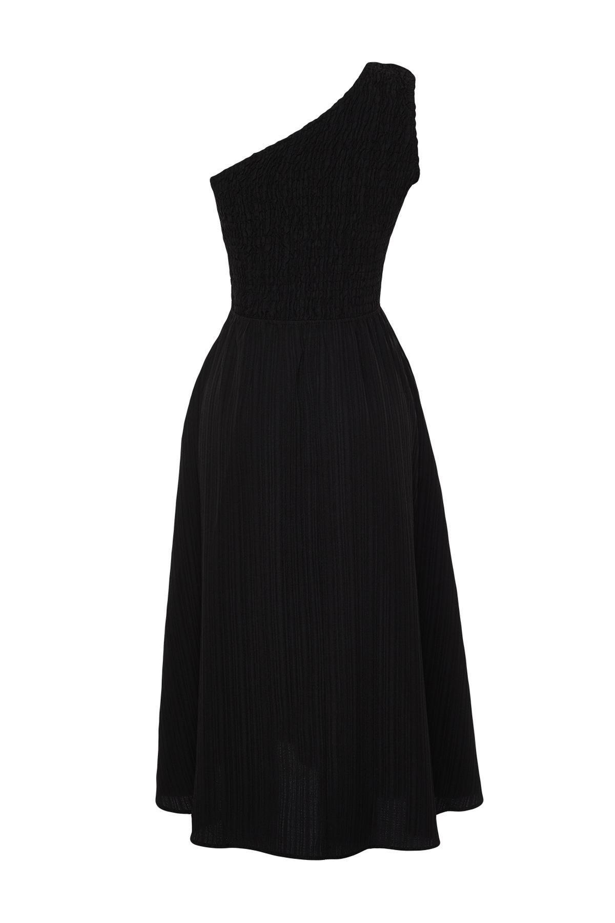 Black Detailed Midi Dress, , large image number 6