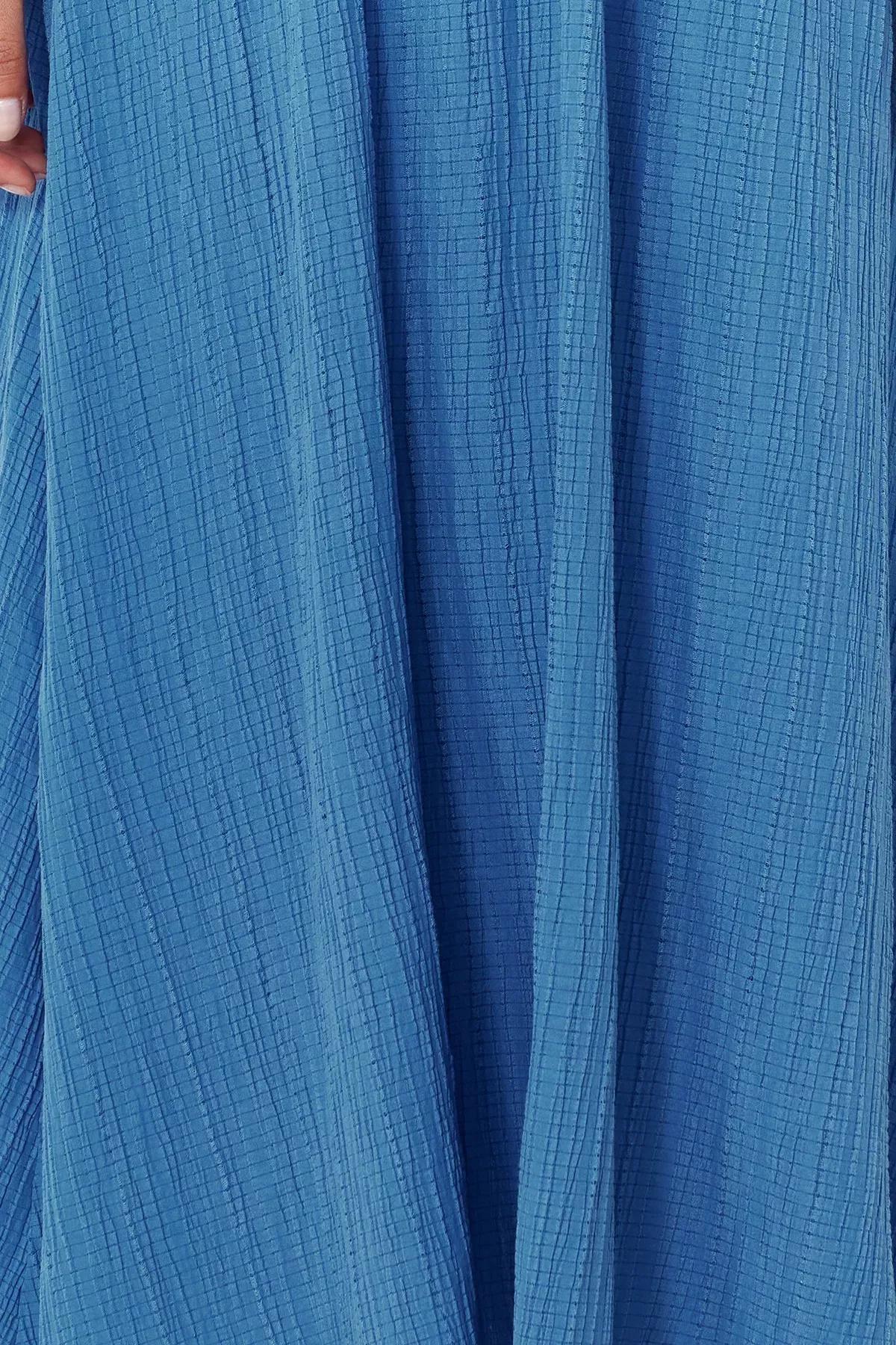 Blue One-Shoulder Detailed Midi Woven Dress, , large image number 3