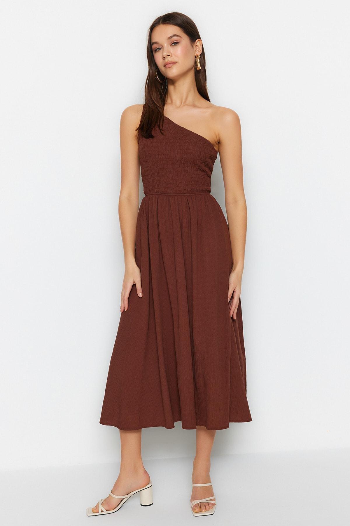 Brown Gimped Woven Dress, , large image number 0