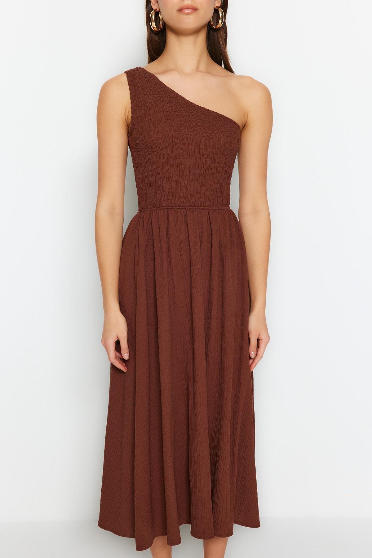 Brown Gimped Woven Dress, , large image number 1