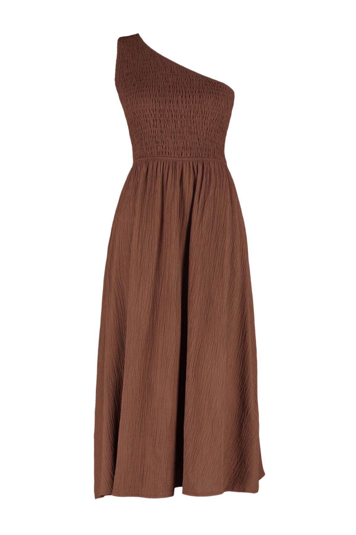 Brown Gimped Woven Dress, , large image number 4