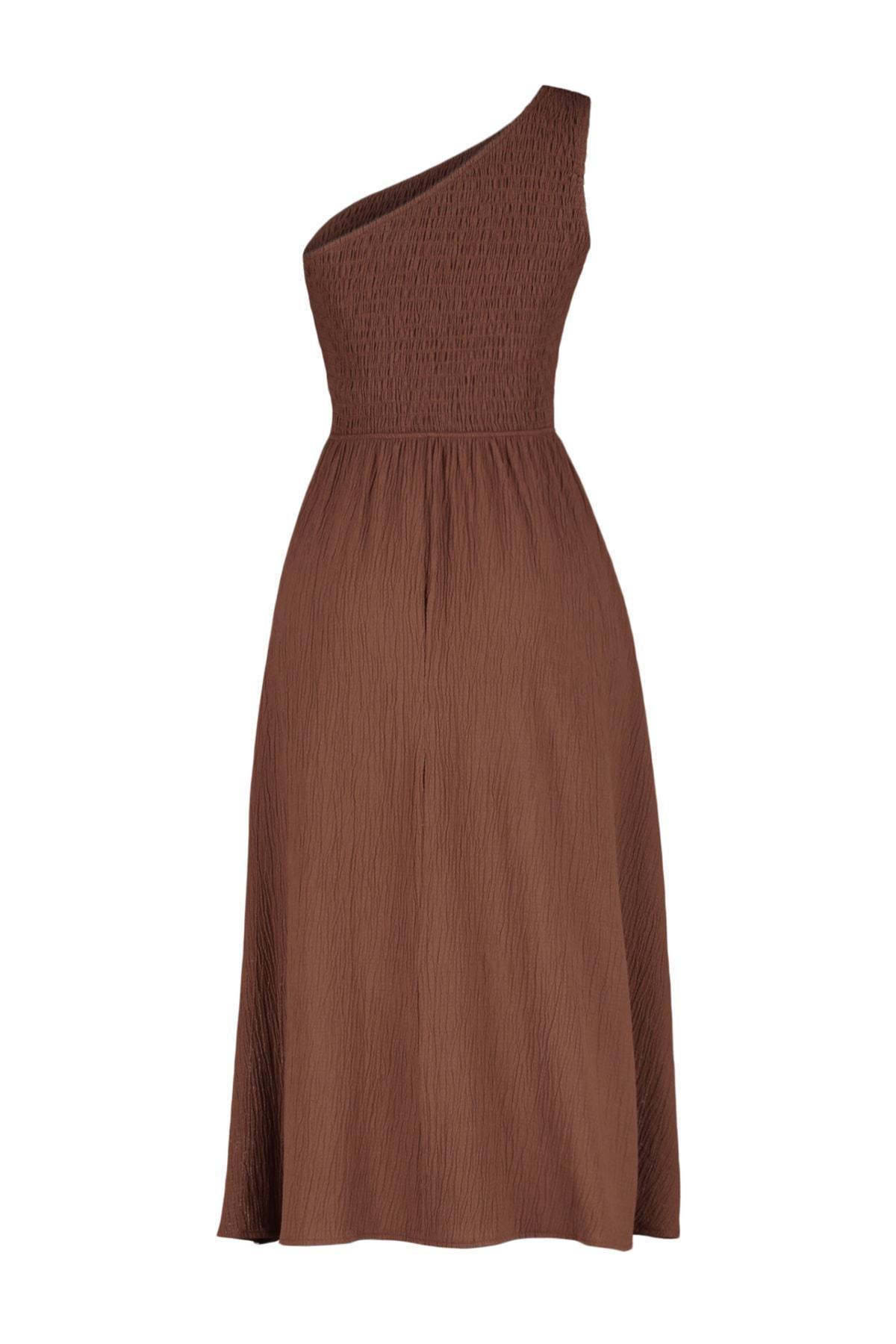 Brown Gimped Woven Dress, , large image number 5