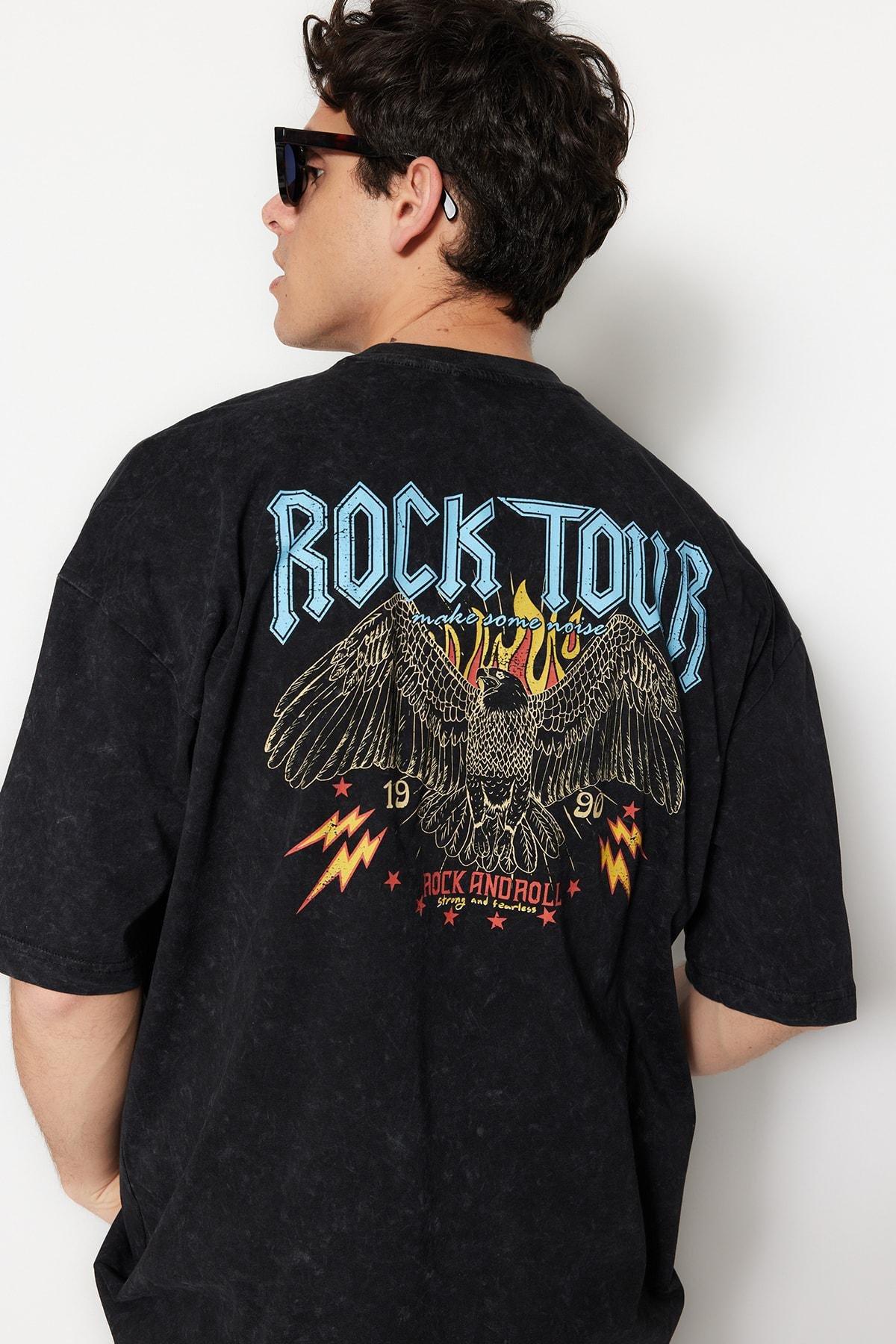 Black Printed Oversize T-Shirt, , large image number 0