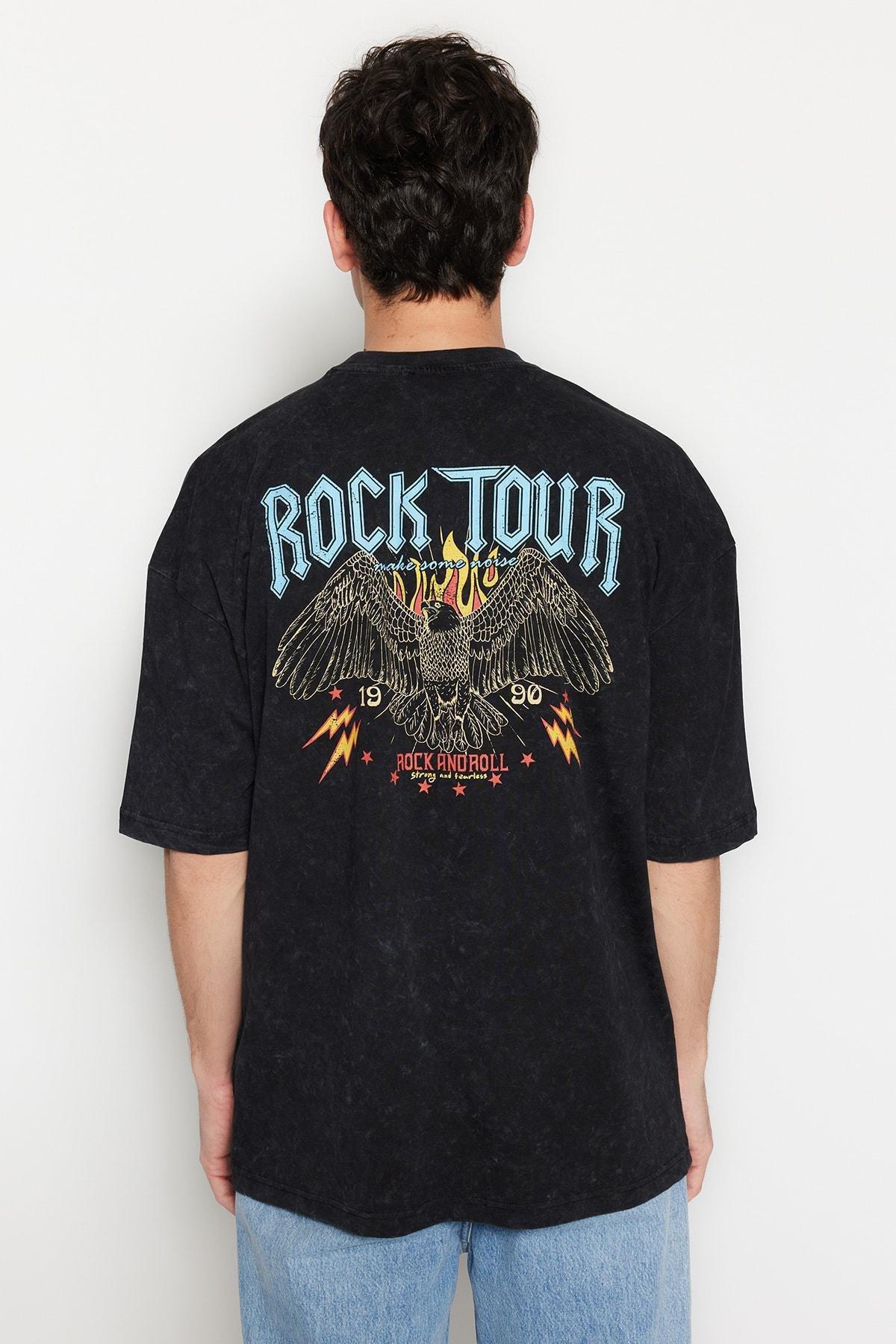Black Printed Oversize T-Shirt, , large image number 1