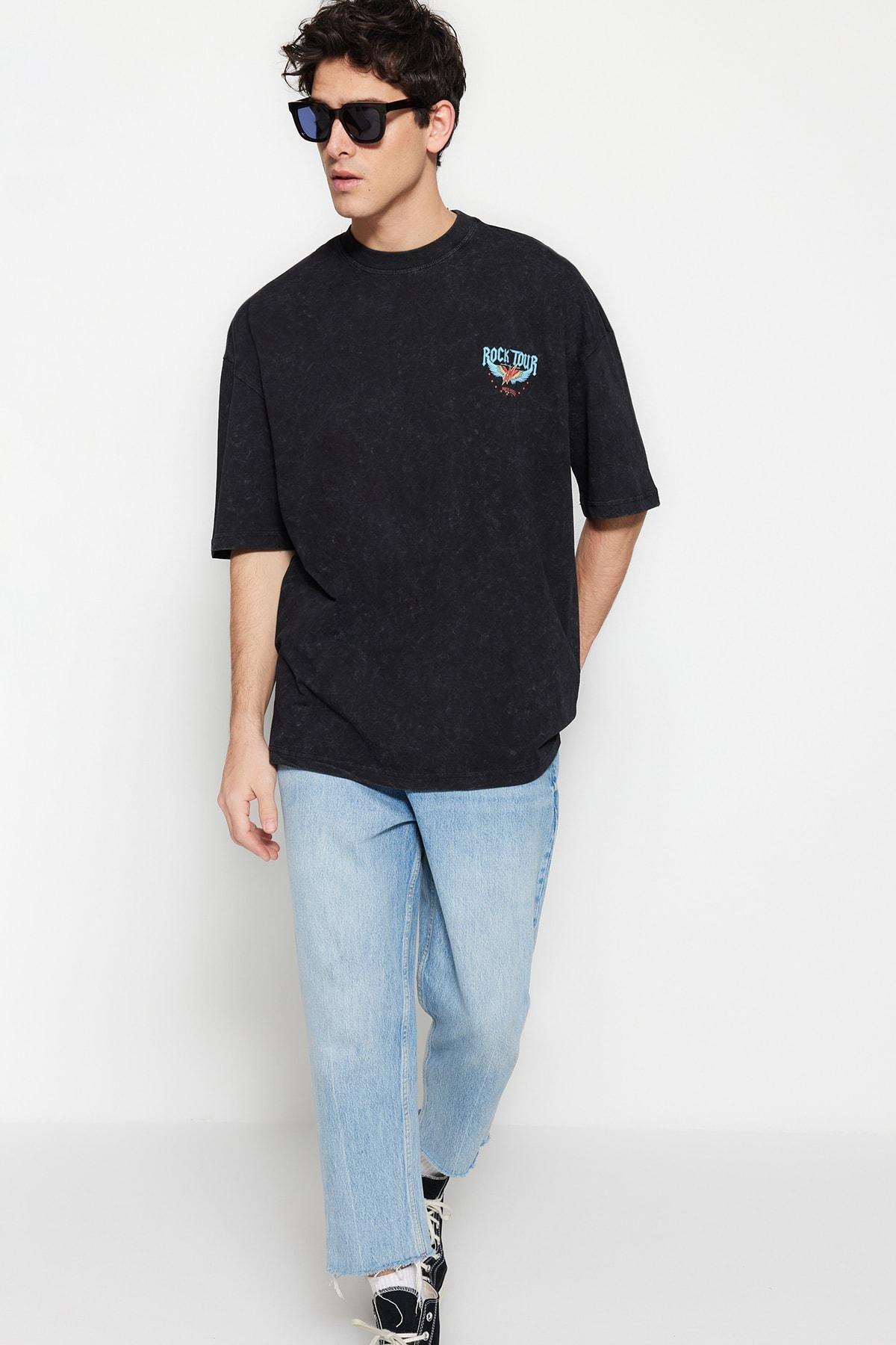 Black Printed Oversize T-Shirt, , large image number 2